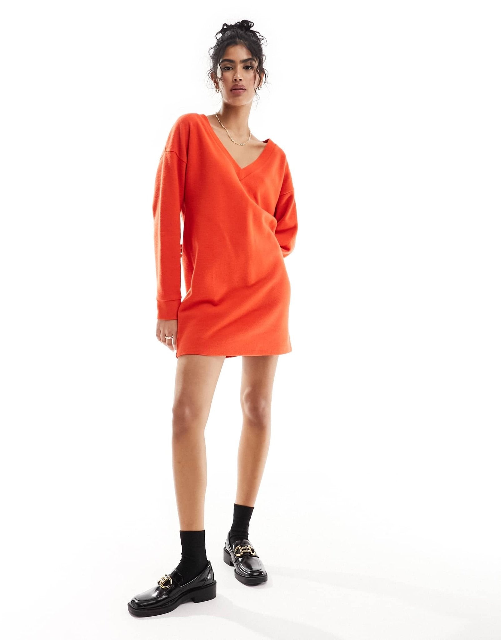 ASOS DESIGN supersoft slouchy v neck jumper mini dress in red - ASOS Sample Sale EU Store