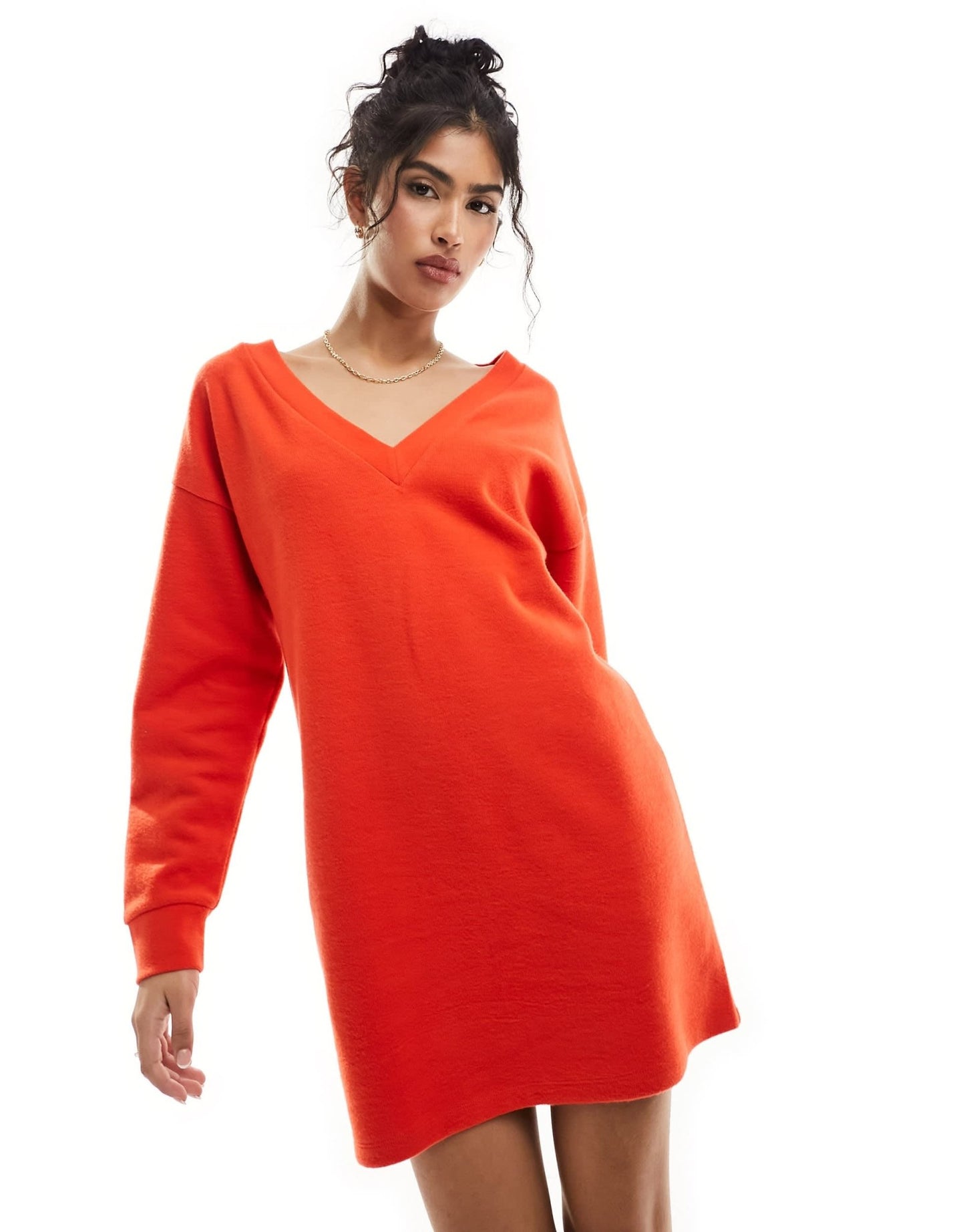 ASOS DESIGN supersoft slouchy v neck jumper mini dress in red - ASOS Sample Sale EU Store