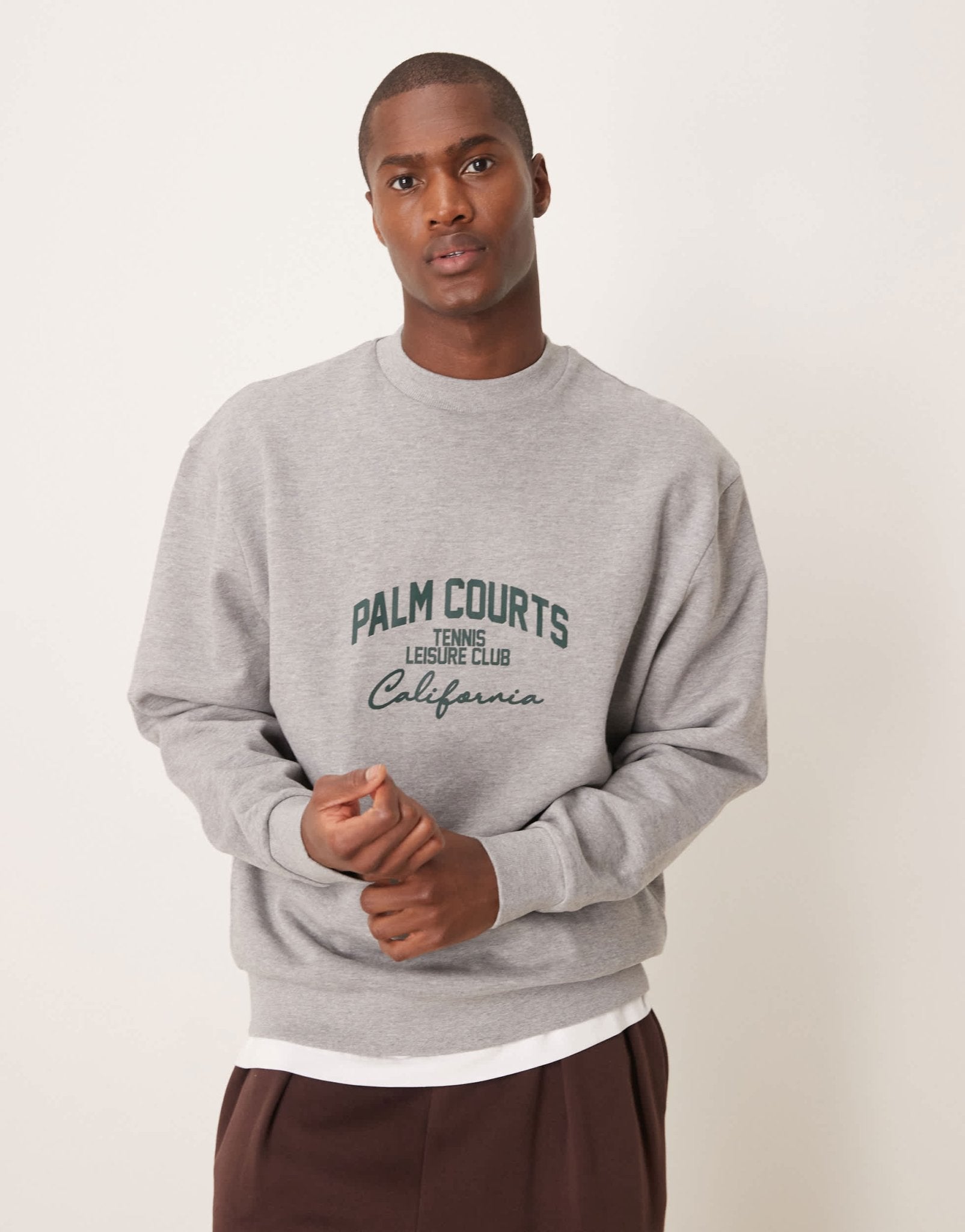 ASOS DESIGN sweatshirt with green chest print in grey marl - ASOS Sample Sale EU Store