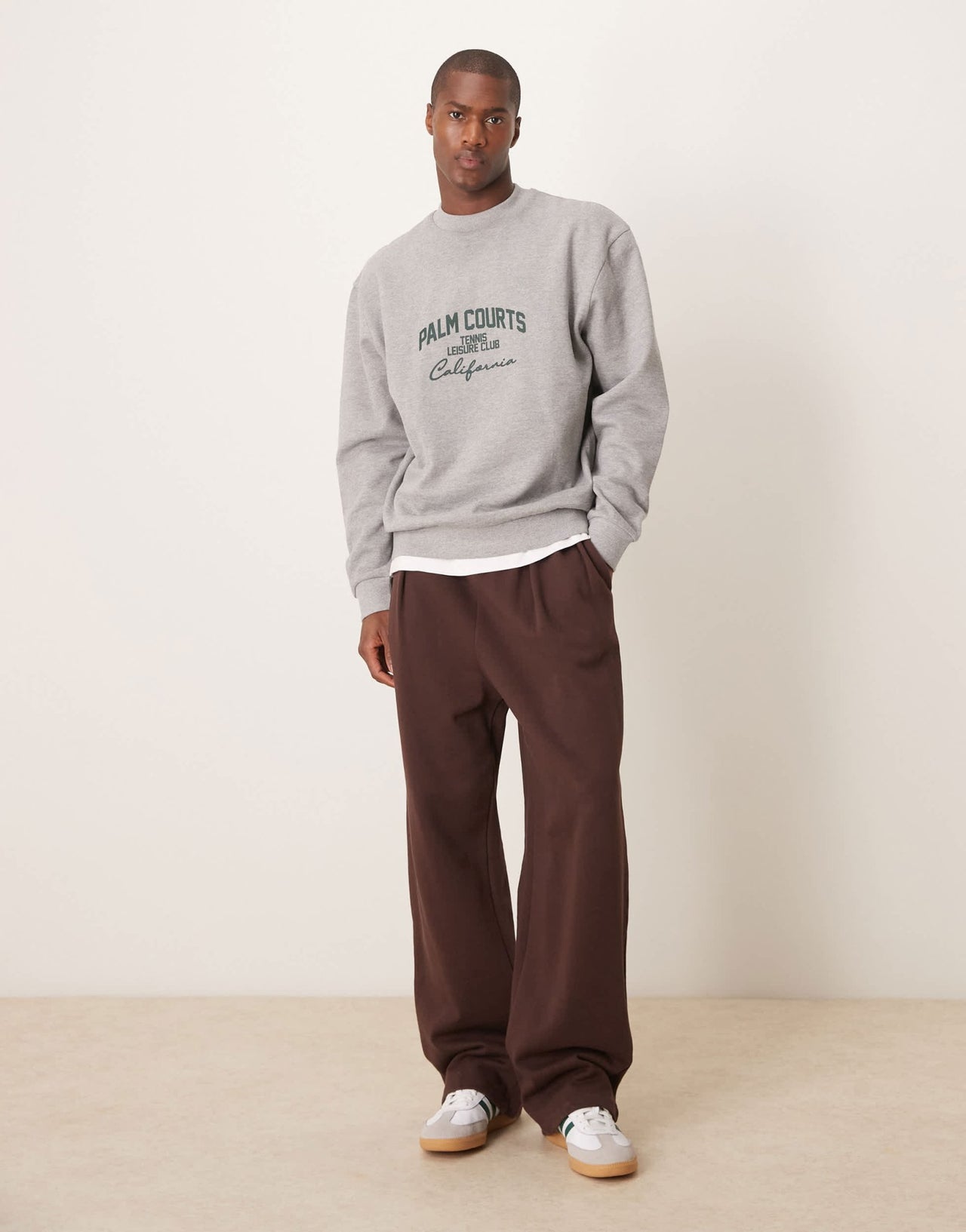 ASOS DESIGN sweatshirt with green chest print in grey marl - ASOS Sample Sale EU Store