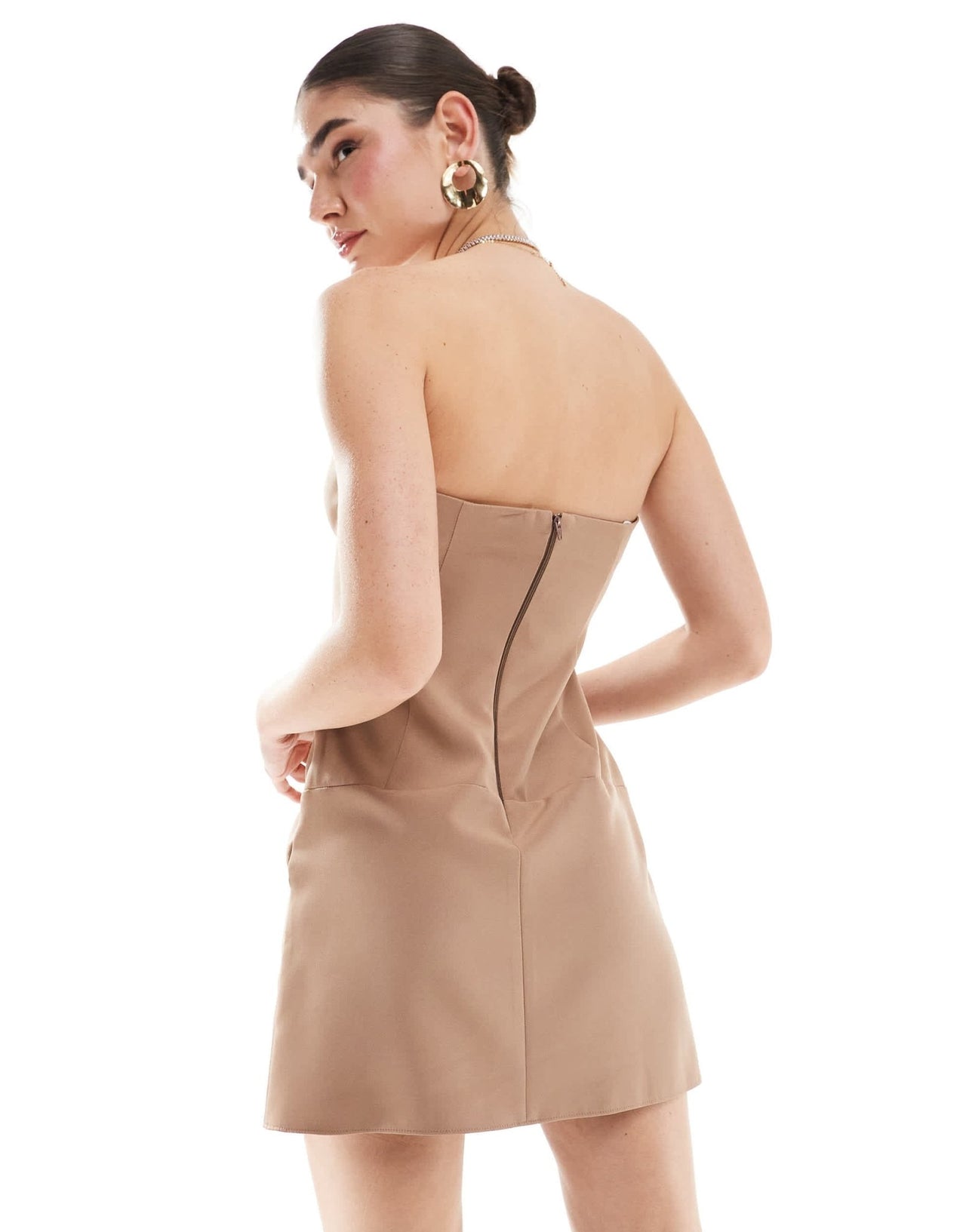 ASOS DESIGN sweetheart neckline structured mini dress with buckle detail in camel - ASOS Sample Sale EU Store