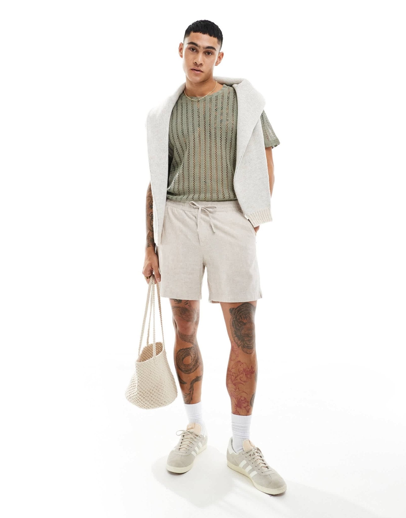 ASOS DESIGN t-shirt in crochet in khaki - ASOS Sample Sale EU Store