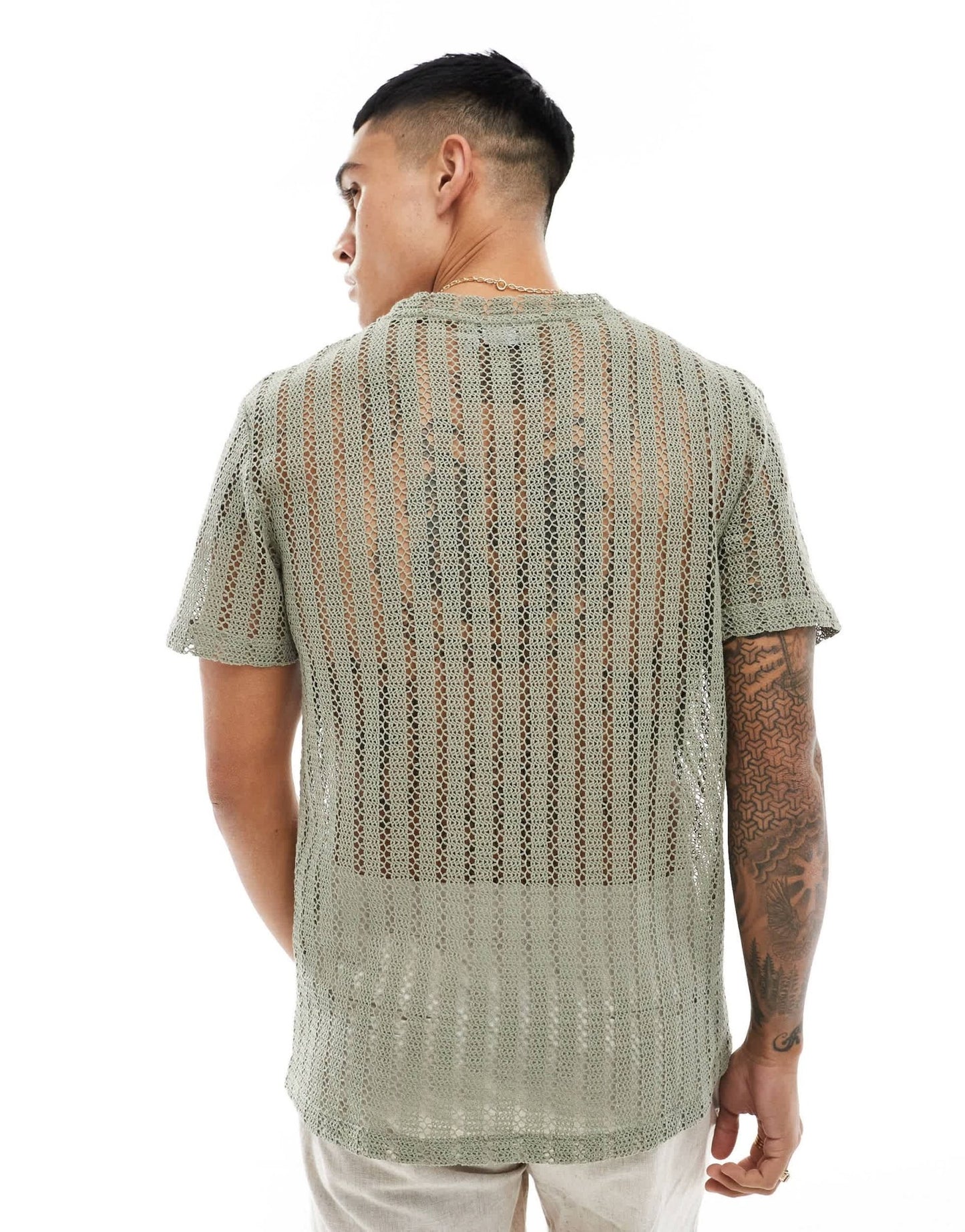 ASOS DESIGN t-shirt in crochet in khaki - ASOS Sample Sale EU Store