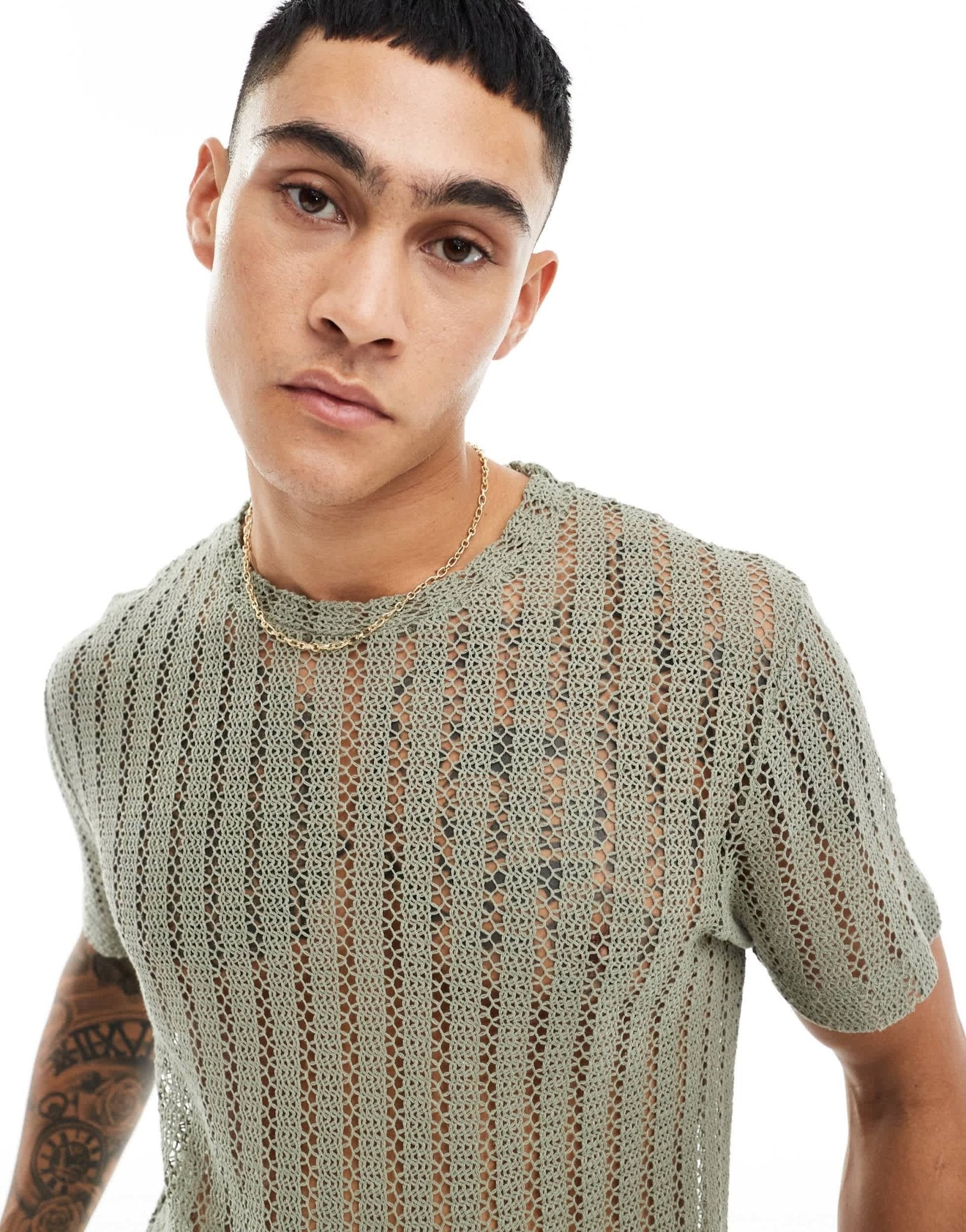 ASOS DESIGN t-shirt in crochet in khaki - ASOS Sample Sale EU Store