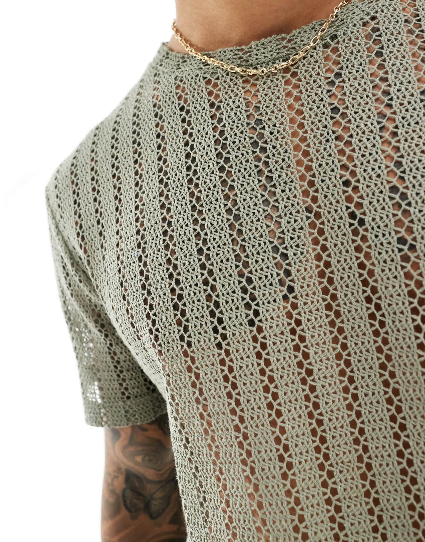 ASOS DESIGN t-shirt in crochet in khaki - ASOS Sample Sale EU Store