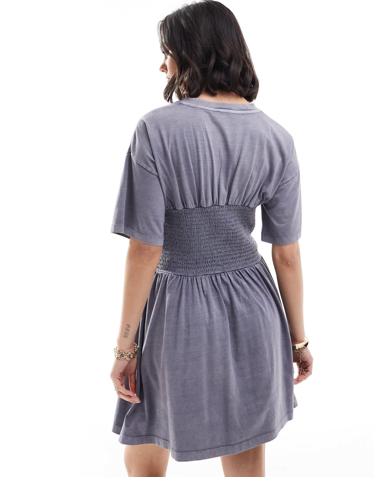 ASOS DESIGN t-shirt mini dress with shirred bust in blue wash - ASOS Sample Sale EU Store