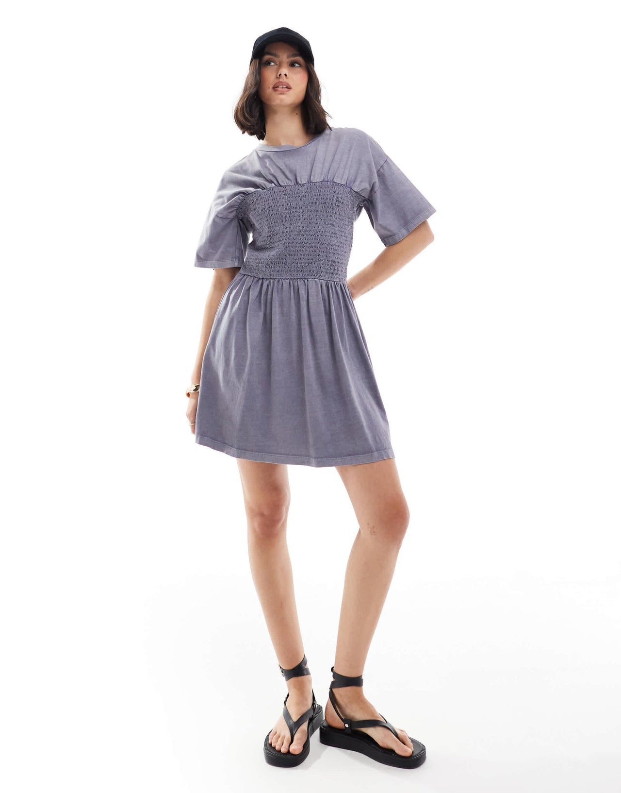 ASOS DESIGN t-shirt mini dress with shirred bust in blue wash - ASOS Sample Sale EU Store