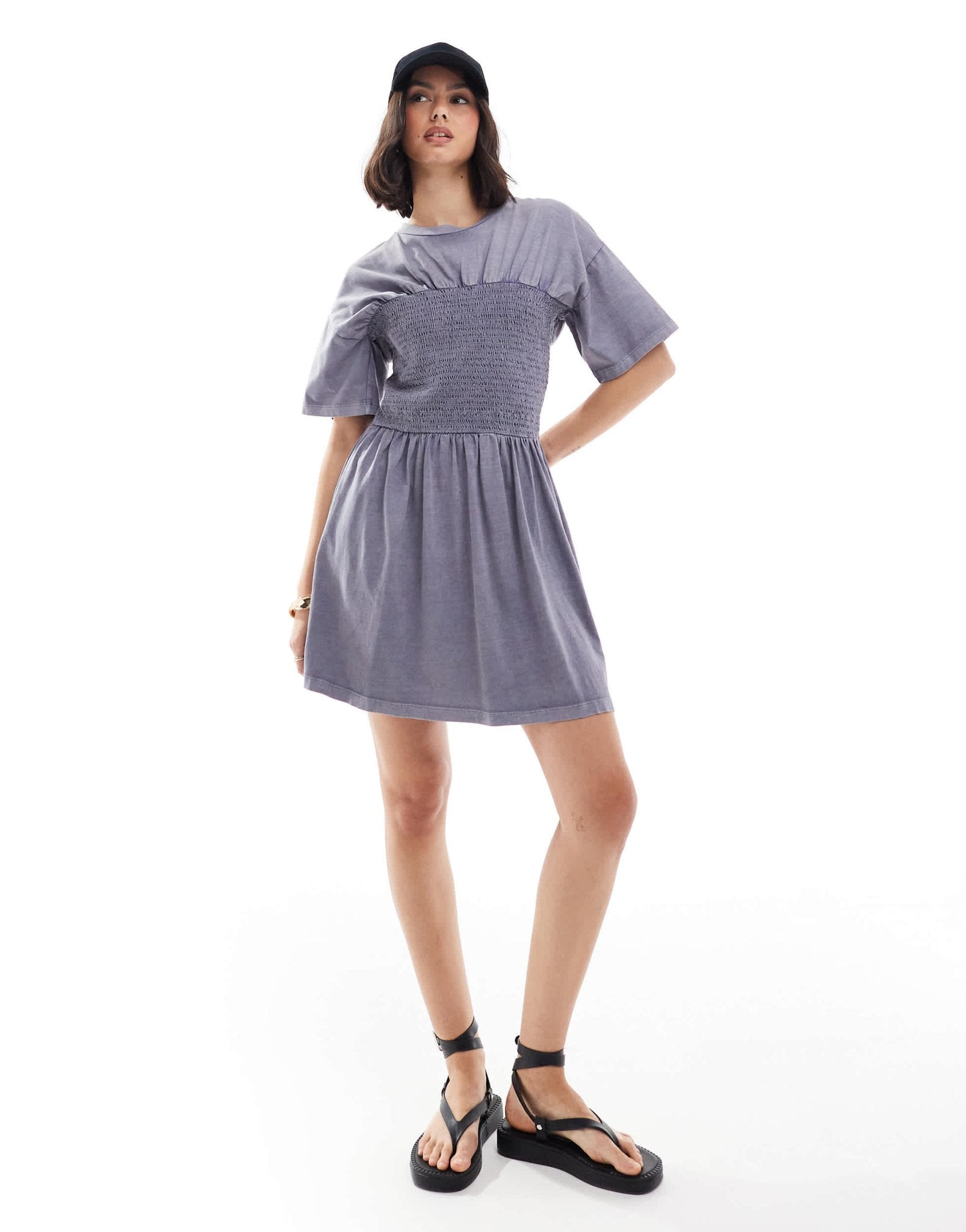 ASOS DESIGN t-shirt mini dress with shirred bust in blue wash - ASOS Sample Sale EU Store