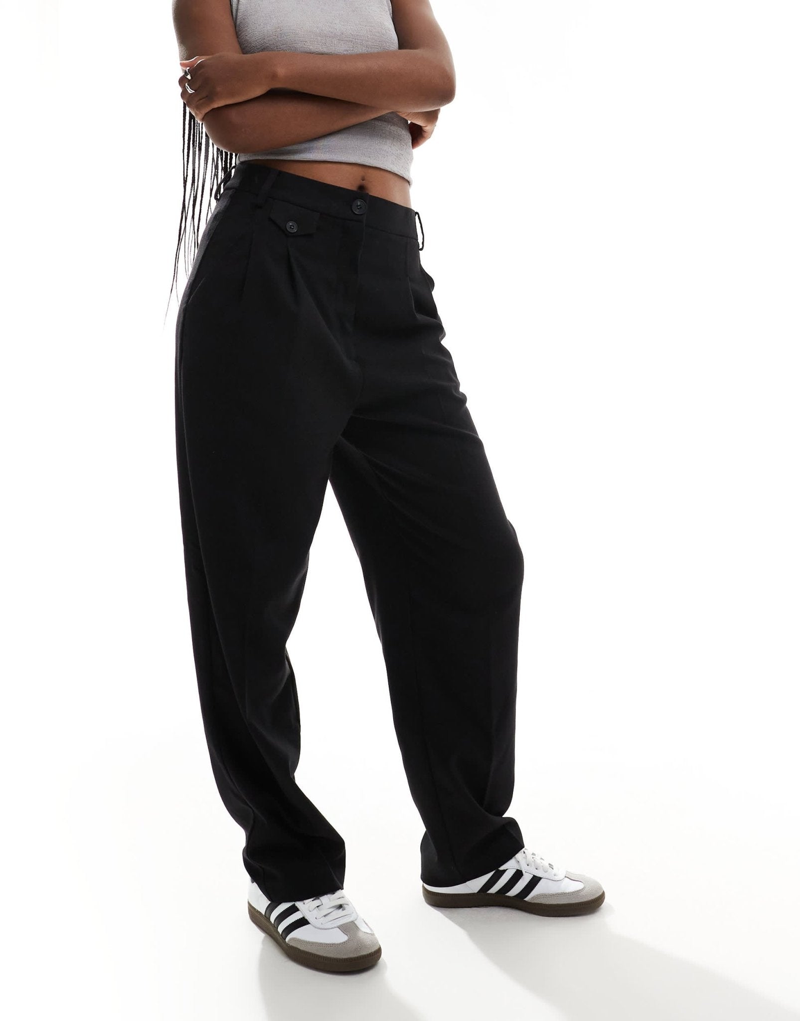 ASOS DESIGN tab detail straight leg tailored trouser in black - ASOS Sample Sale EU Store