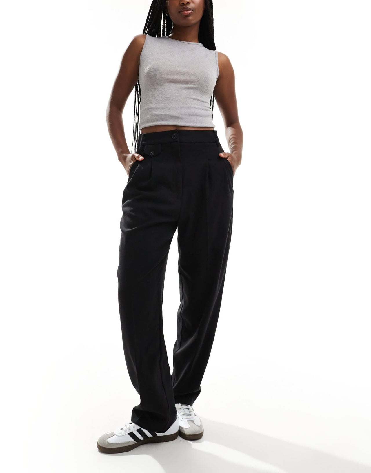 ASOS DESIGN tab detail straight leg tailored trouser in black - ASOS Sample Sale EU Store