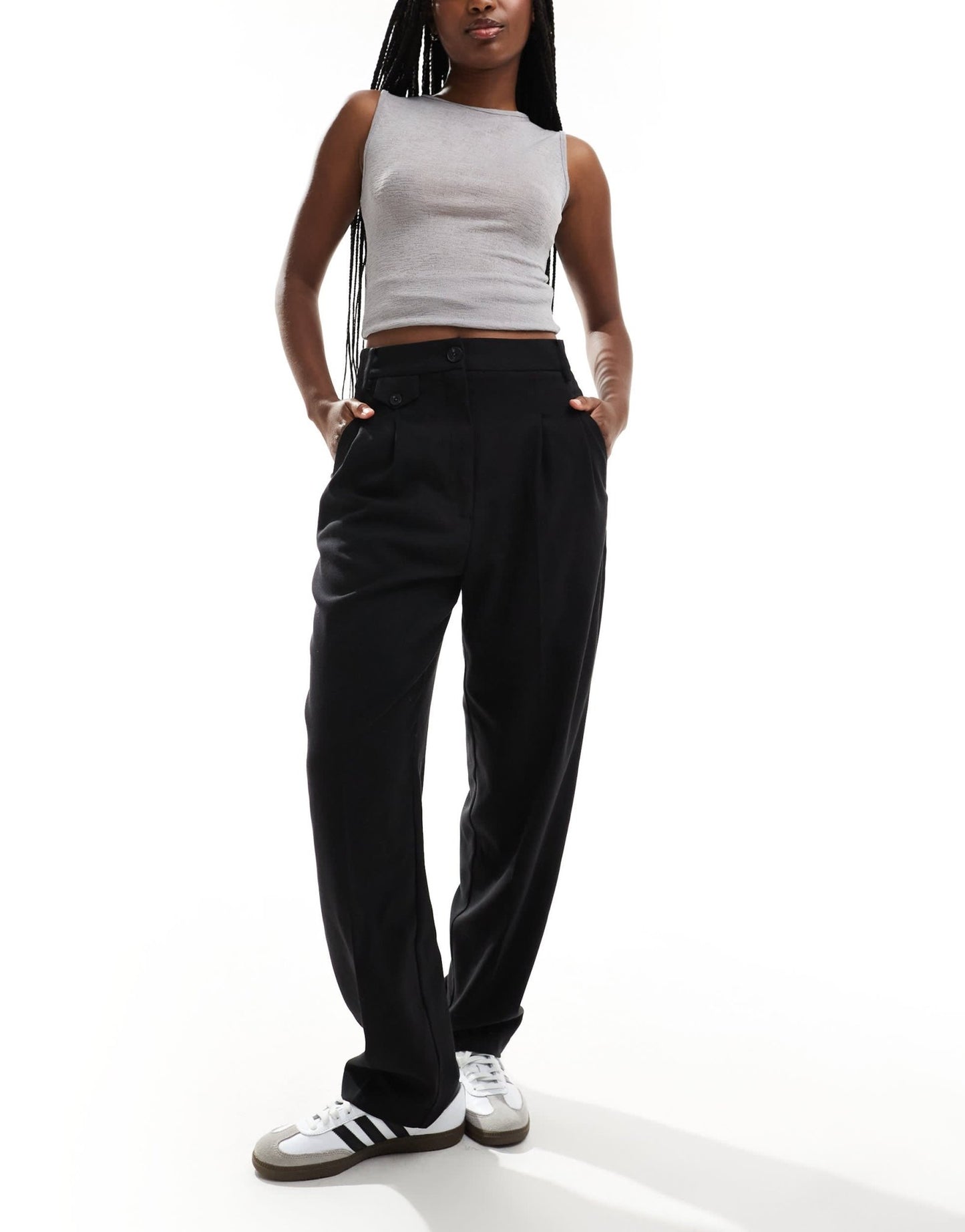 ASOS DESIGN tab detail straight leg tailored trouser in black - ASOS Sample Sale EU Store