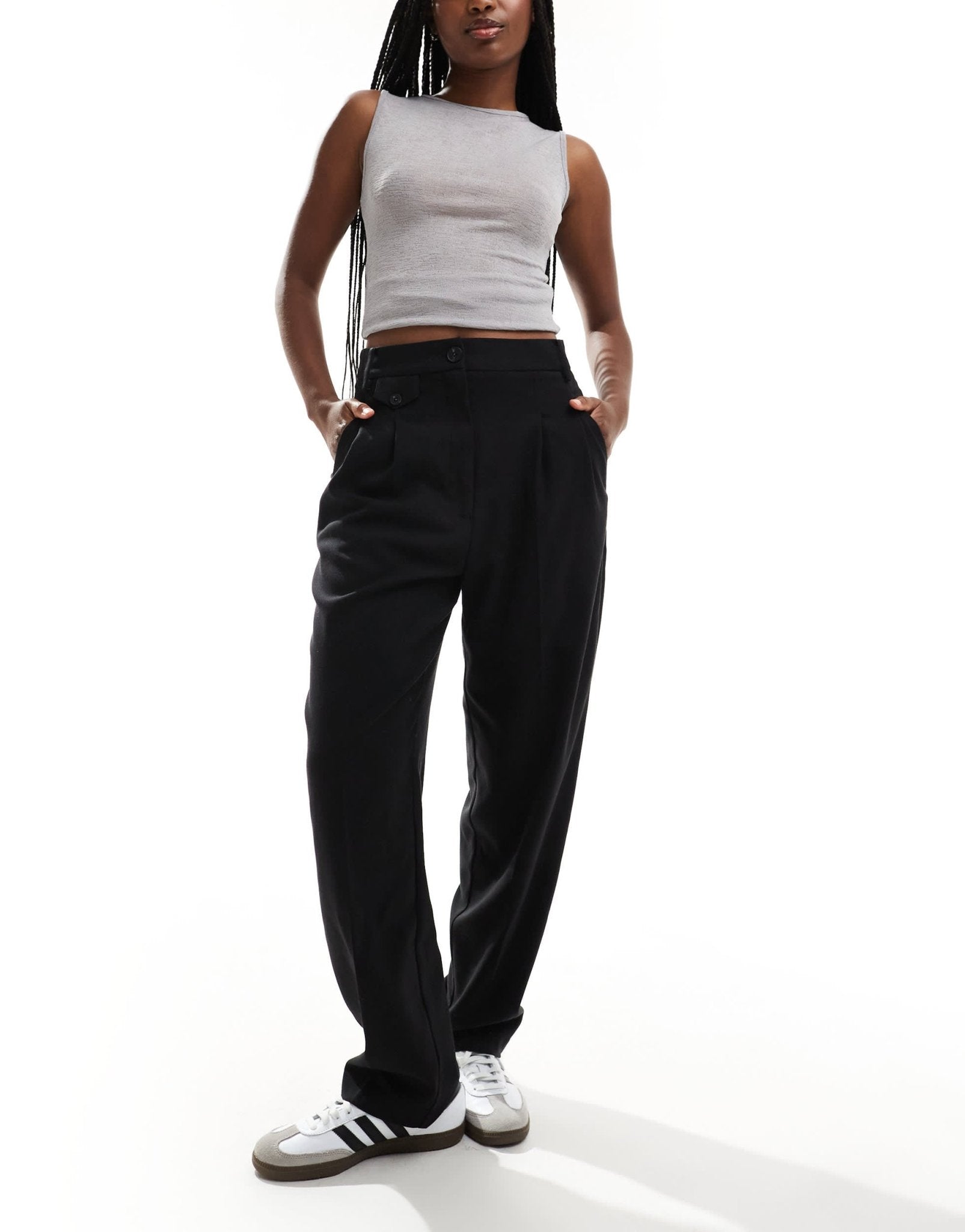 ASOS DESIGN tab detail straight leg tailored trouser in black - ASOS Sample Sale EU Store