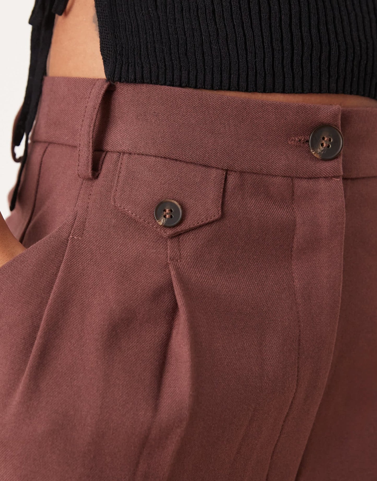 ASOS DESIGN tab detail straight leg tailored trouser in burgundy - ASOS Sample Sale EU Store