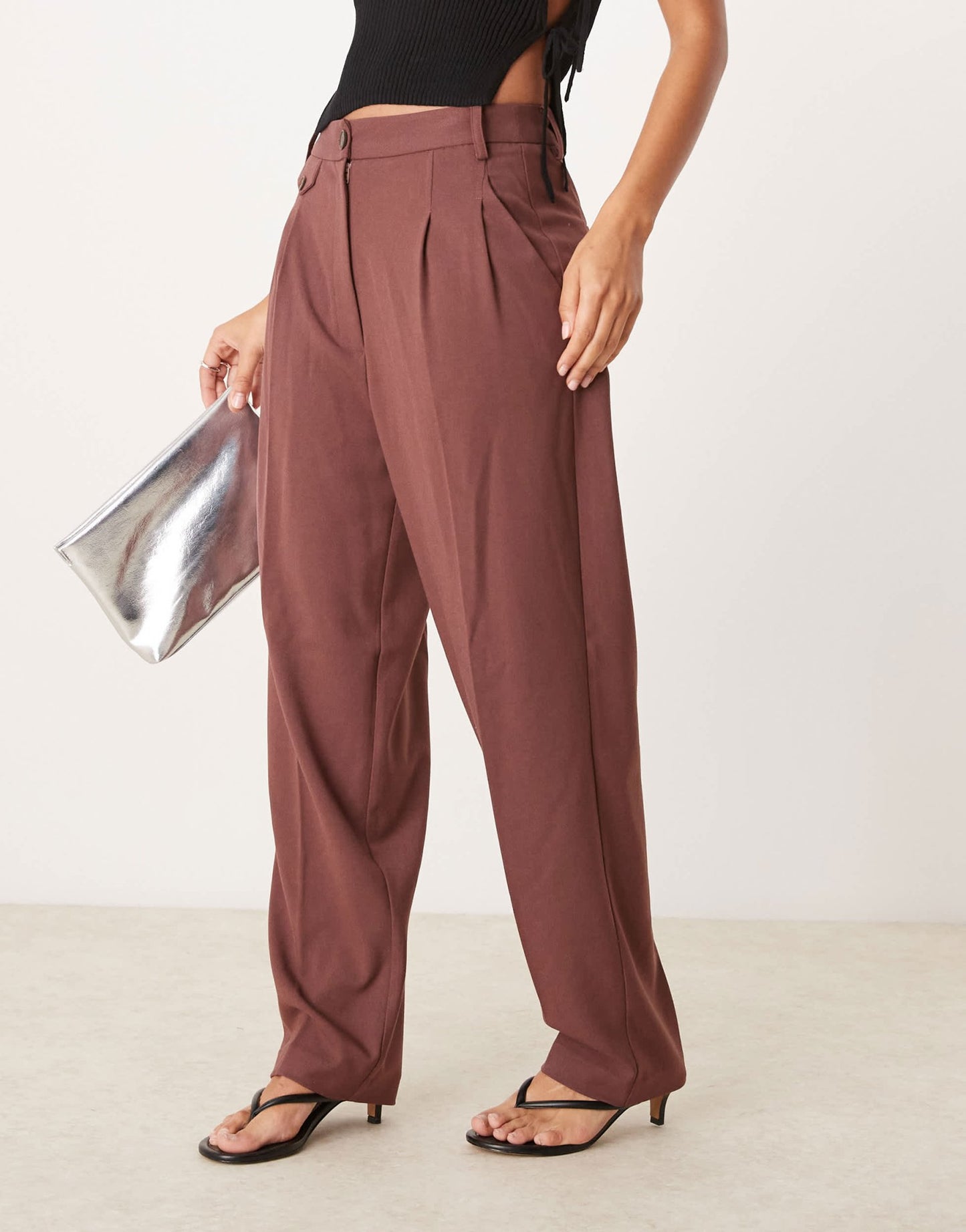 ASOS DESIGN tab detail straight leg tailored trouser in burgundy - ASOS Sample Sale EU Store