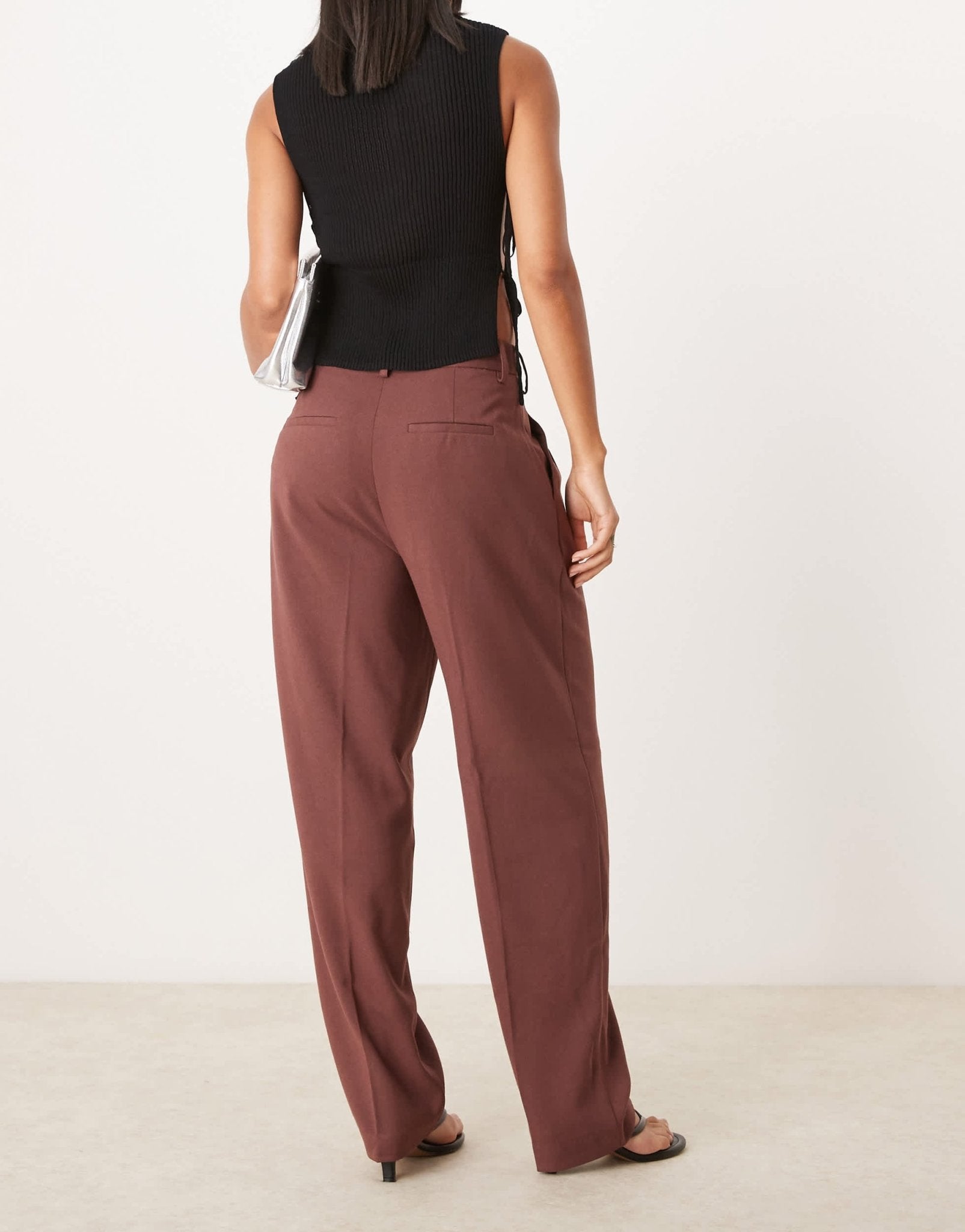 ASOS DESIGN tab detail straight leg tailored trouser in burgundy - ASOS Sample Sale EU Store