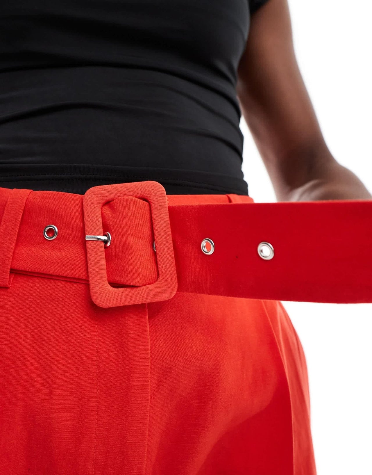 ASOS DESIGN tailored belted shorts with linen in red - ASOS Sample Sale EU Store