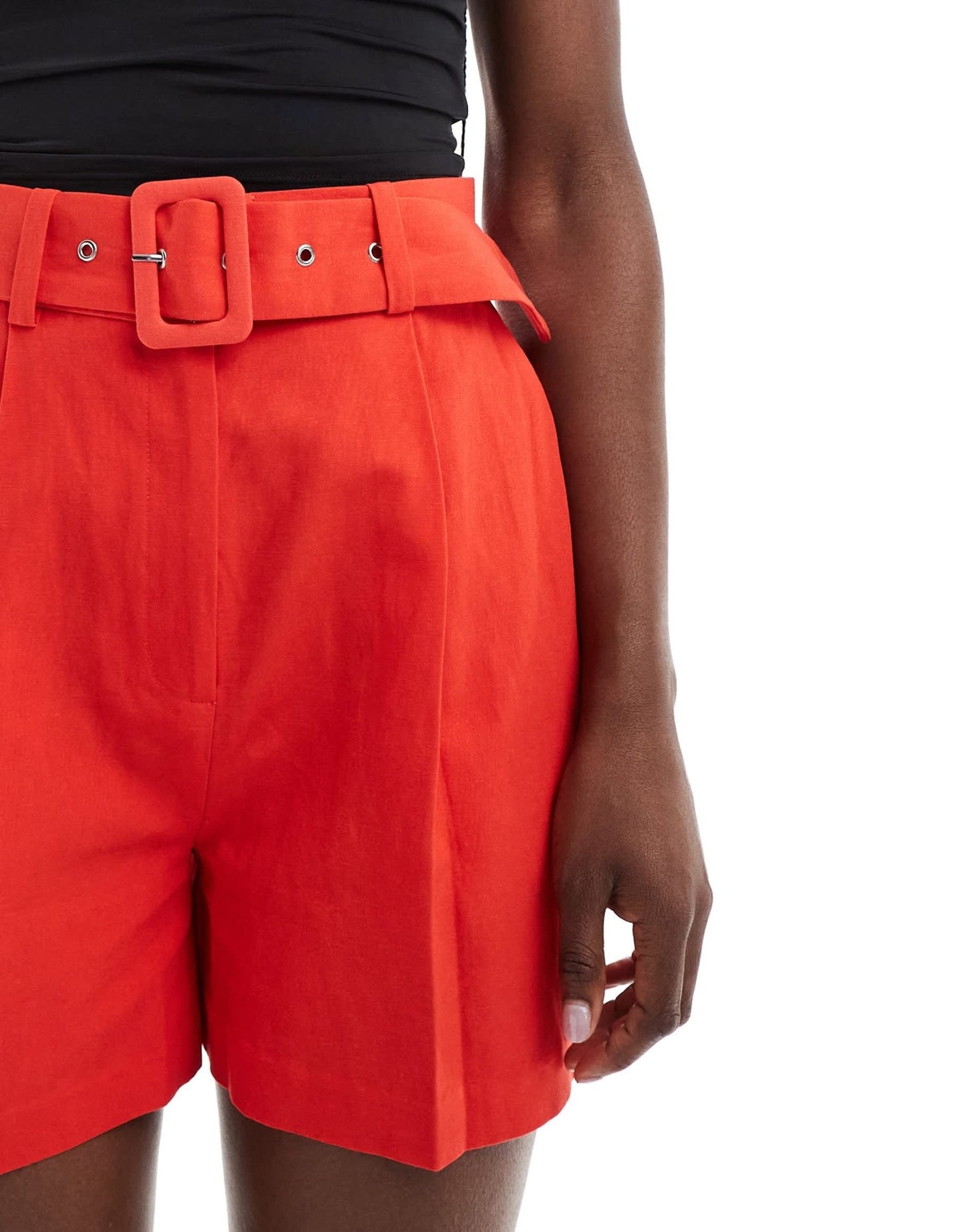 ASOS DESIGN tailored belted shorts with linen in red - ASOS Sample Sale EU Store