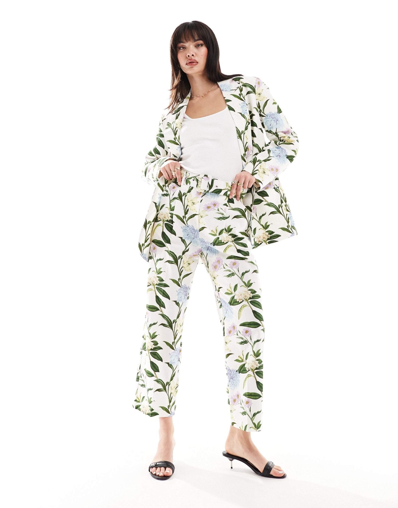 ASOS DESIGN tailored belted trouser with linen in floral print - ASOS Sample Sale EU Store