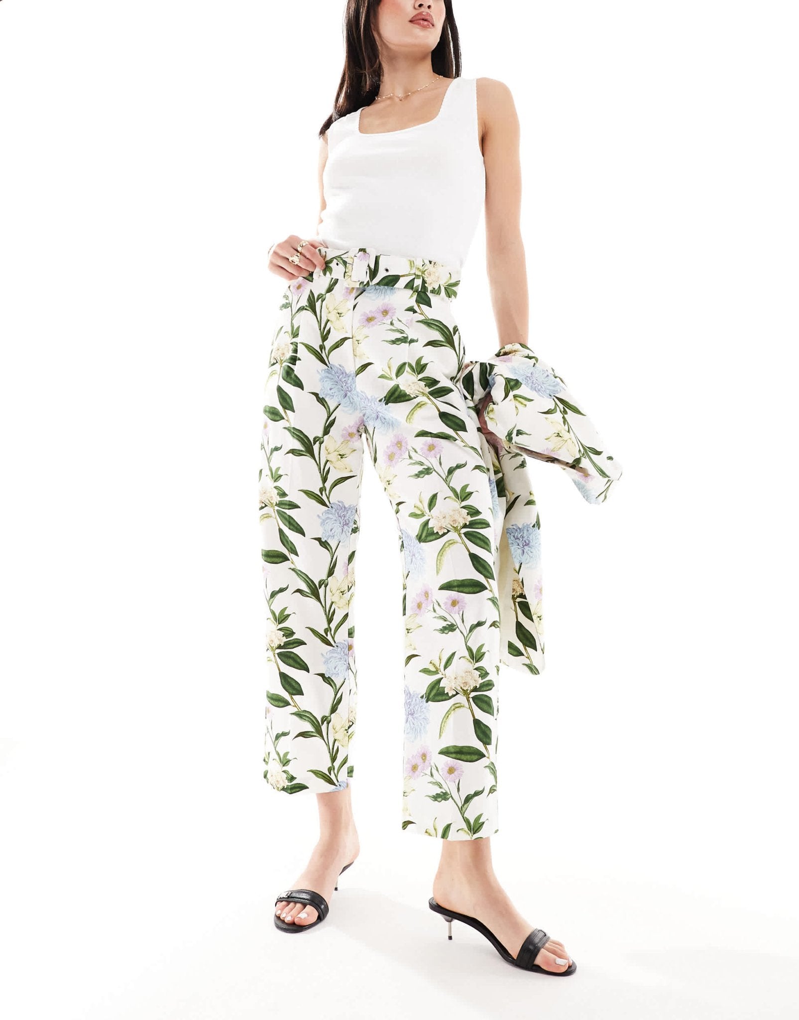 ASOS DESIGN tailored belted trouser with linen in floral print - ASOS Sample Sale EU Store