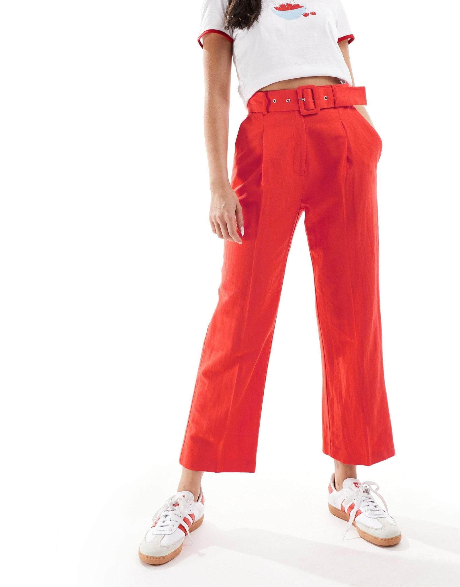 ASOS DESIGN tailored belted trouser with linen in red - ASOS Sample Sale EU Store