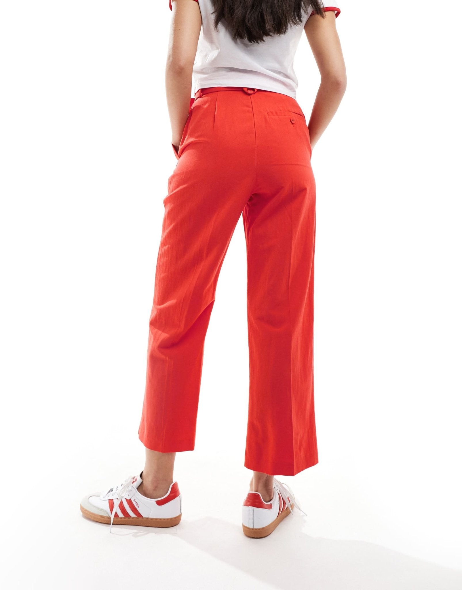 ASOS DESIGN tailored belted trouser with linen in red - ASOS Sample Sale EU Store
