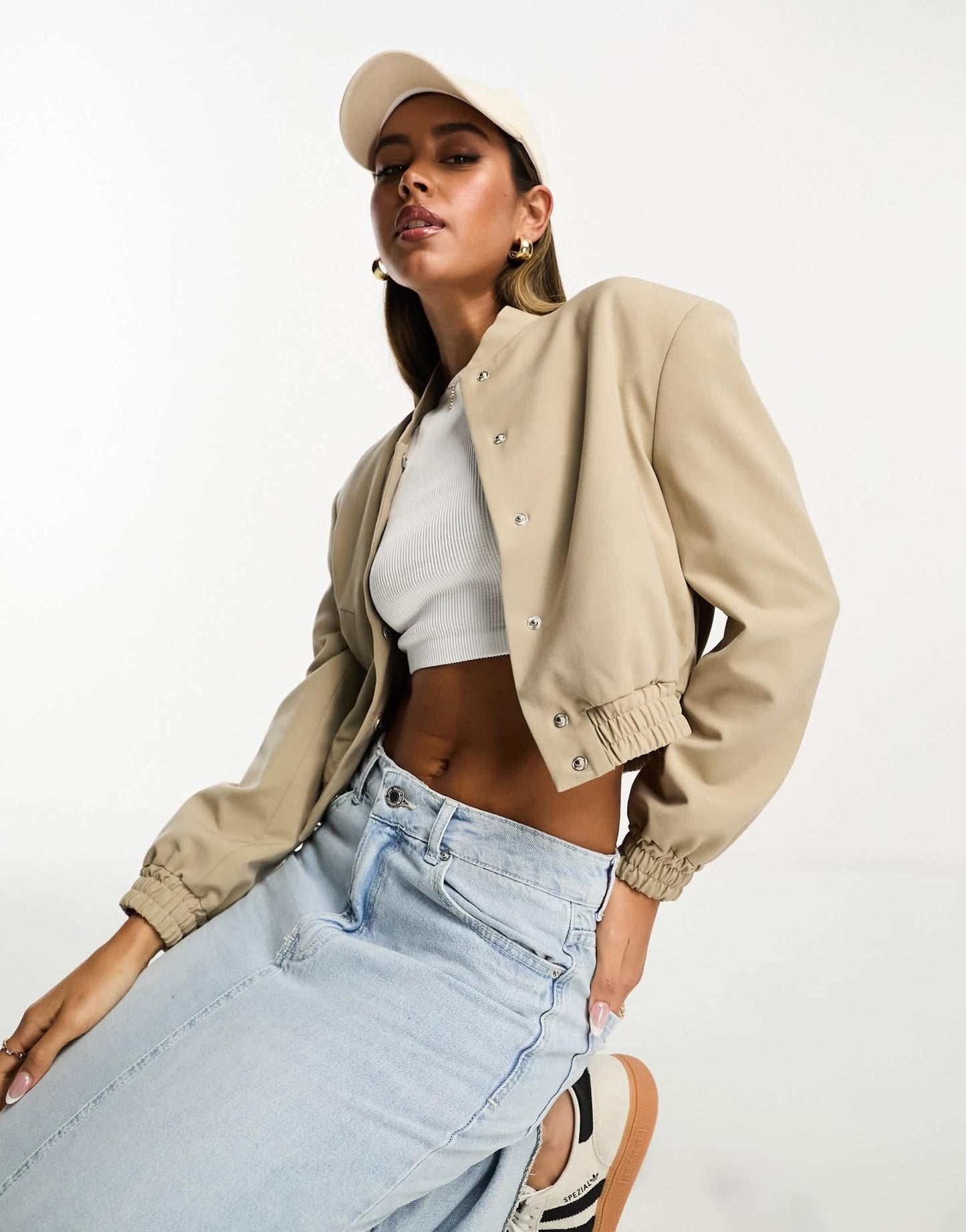 ASOS DESIGN tailored bomber jacket with strong shoulder in camel - ASOS Sample Sale EU Store