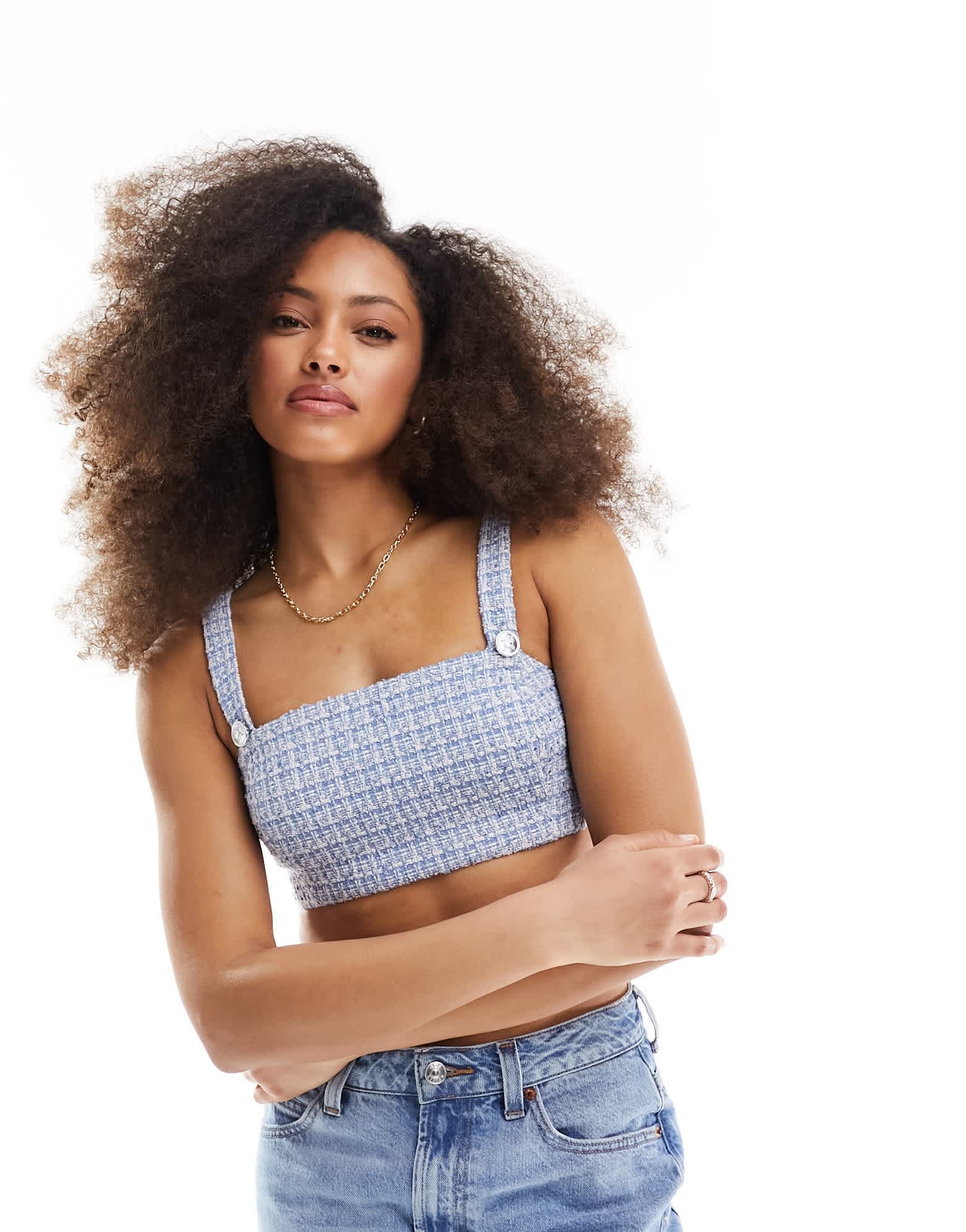 ASOS DESIGN tailored boucle crop top in blue co - ord - ASOS Sample Sale EU Store