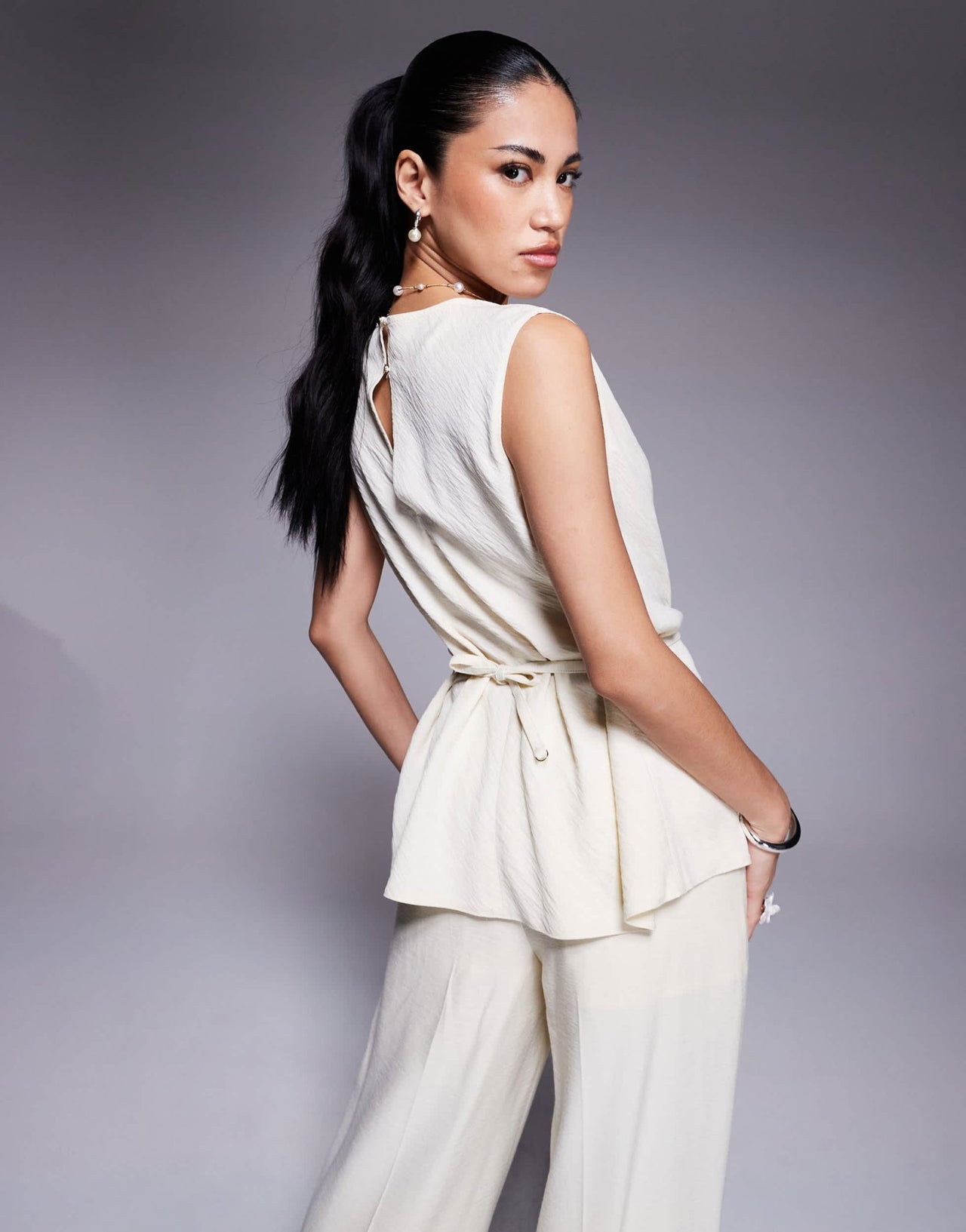 ASOS DESIGN tailored draped sleeveless cowl neck linen look top co - ord in buttermilk - ASOS Sample Sale EU Store