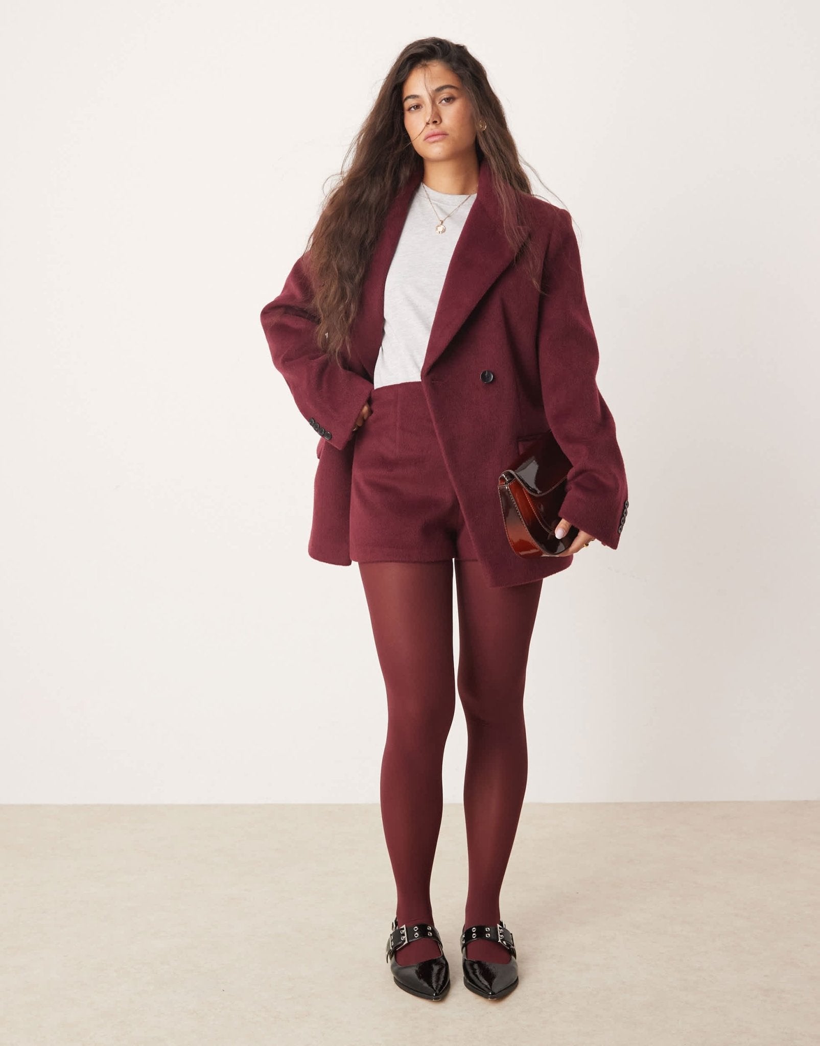 ASOS DESIGN tailored high waist wool look shorts in dark cherry - ASOS Sample Sale EU Store
