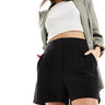 ASOS DESIGN tailored linen pleated shorts in black