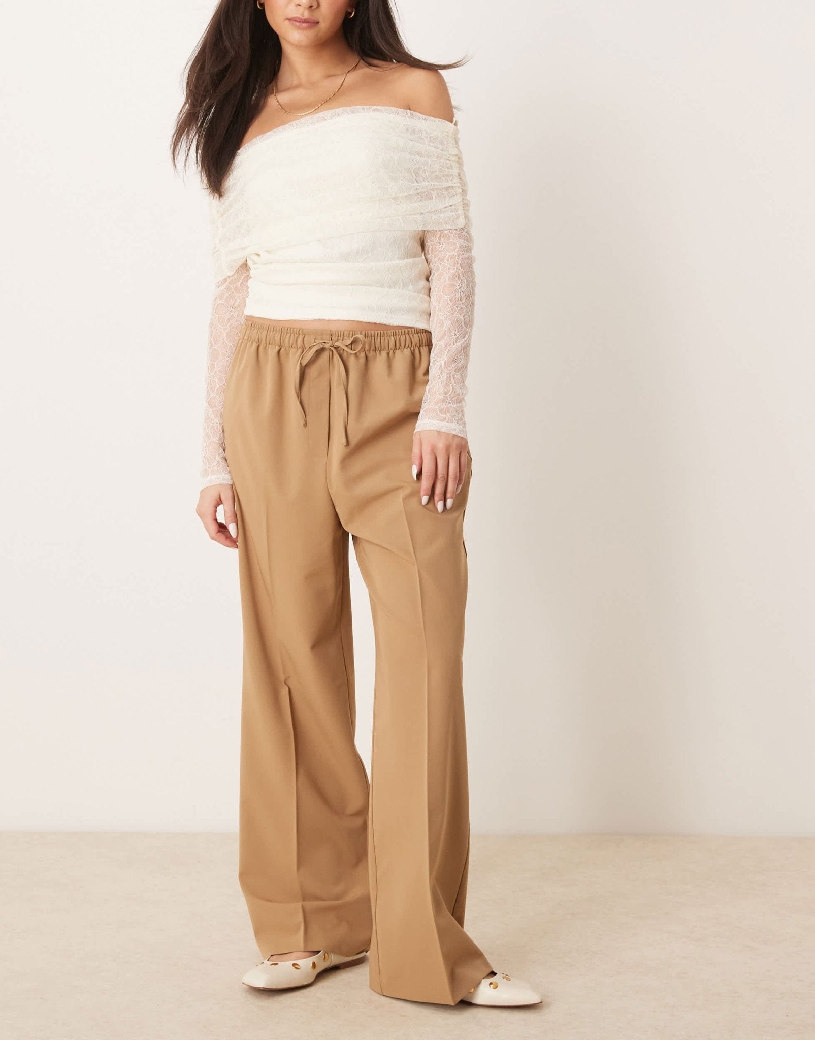 ASOS DESIGN tailored pull on trousers in camel - ASOS Sample Sale EU Store