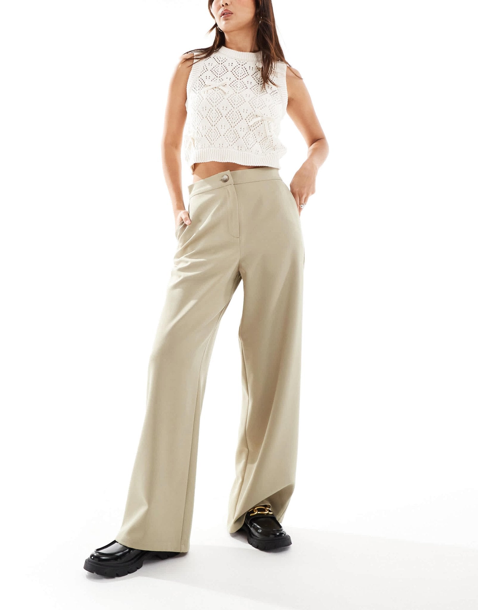ASOS DESIGN tailored relaxed straight leg trousers in stone - ASOS Sample Sale EU Store