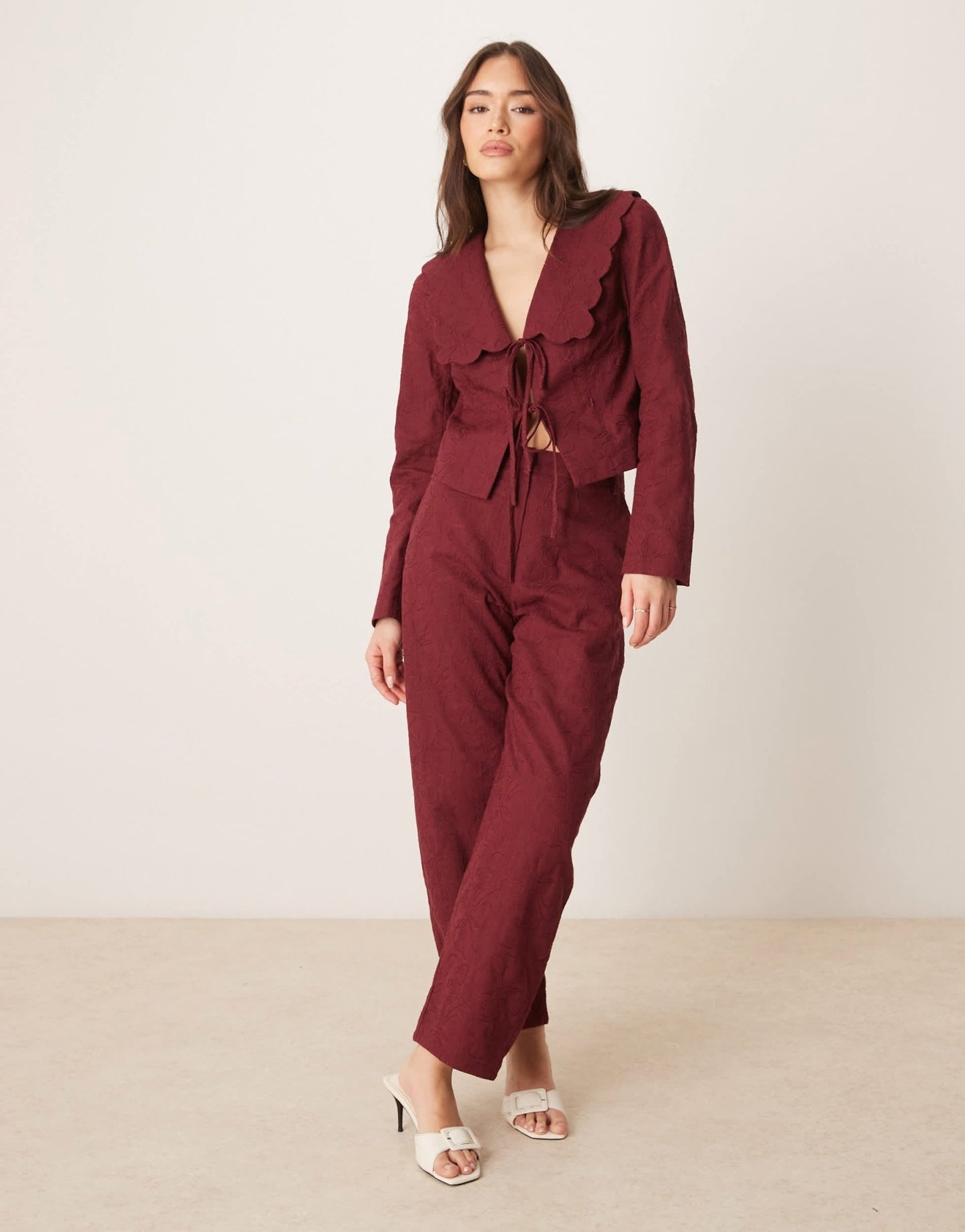 ASOS DESIGN tailored scallop collar tie front jacket co - ord in dark cherry - ASOS Sample Sale EU Store