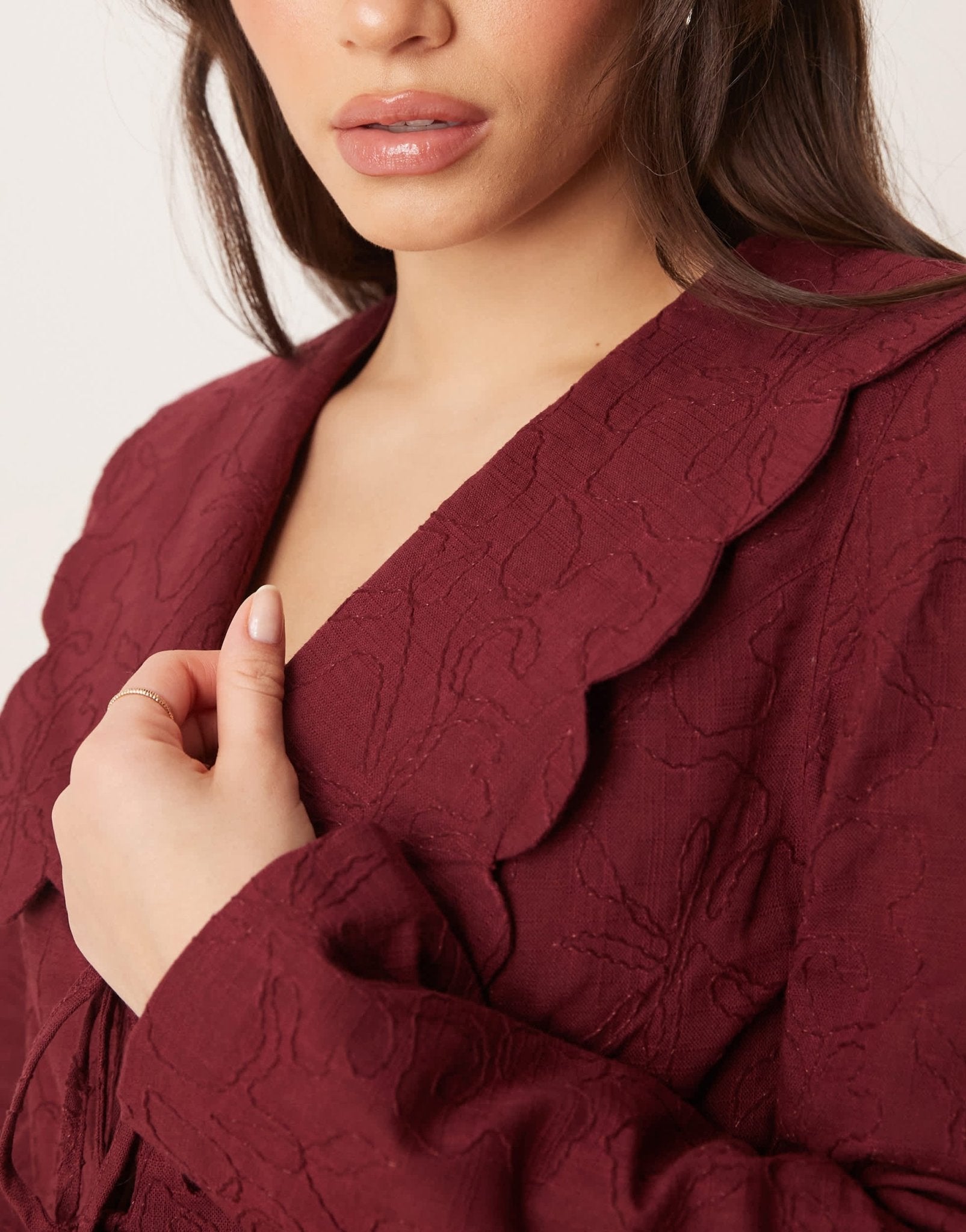 ASOS DESIGN tailored scallop collar tie front jacket co - ord in dark cherry - ASOS Sample Sale EU Store