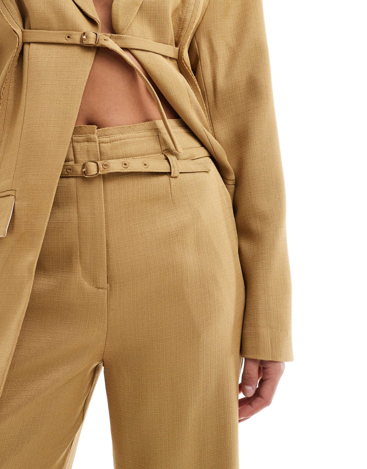 ASOS DESIGN tailored trouser with raw edge details and belt co - ord in tan - YELLOW - ASOS Sample Sale EU Store