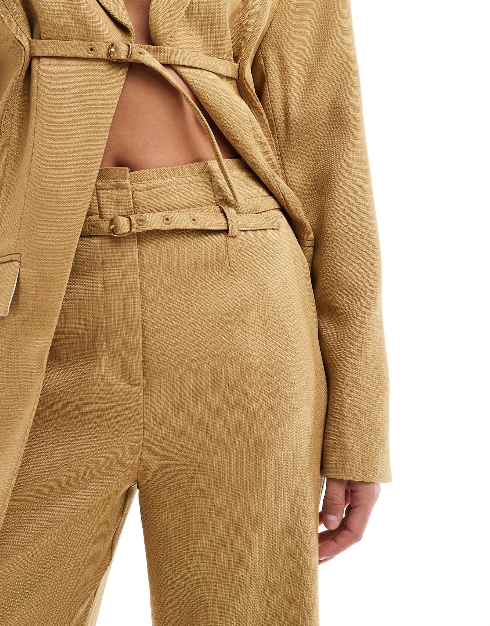 ASOS DESIGN tailored trouser with raw edge details and belt co - ord in tan - YELLOW - ASOS Sample Sale EU Store