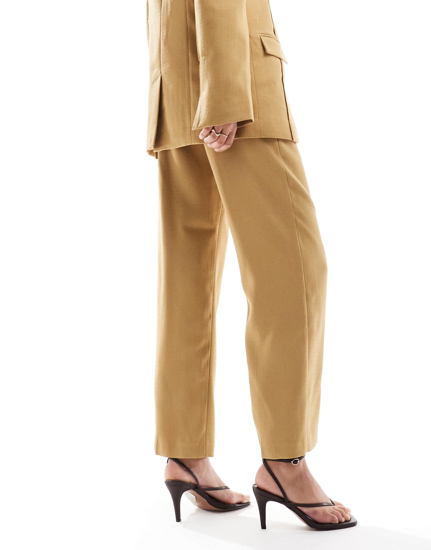 ASOS DESIGN tailored trouser with raw edge details and belt co - ord in tan - YELLOW - ASOS Sample Sale EU Store