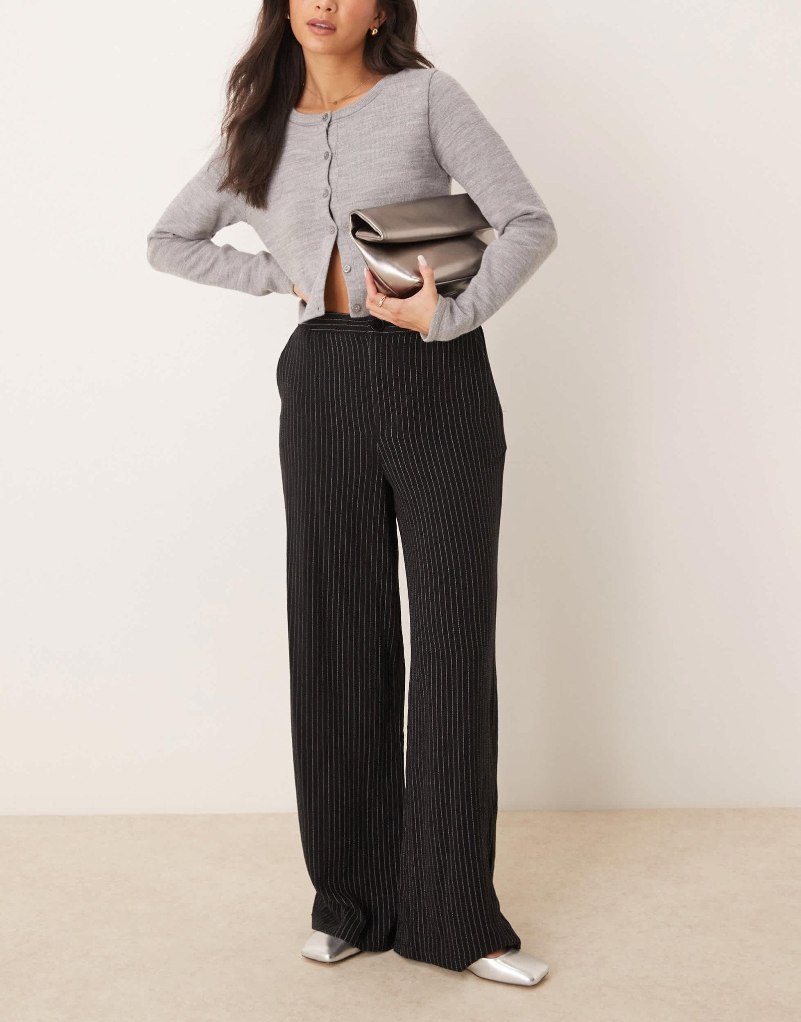 ASOS DESIGN tailored wide leg dad trousers in black pinstripe - ASOS Sample Sale EU Store