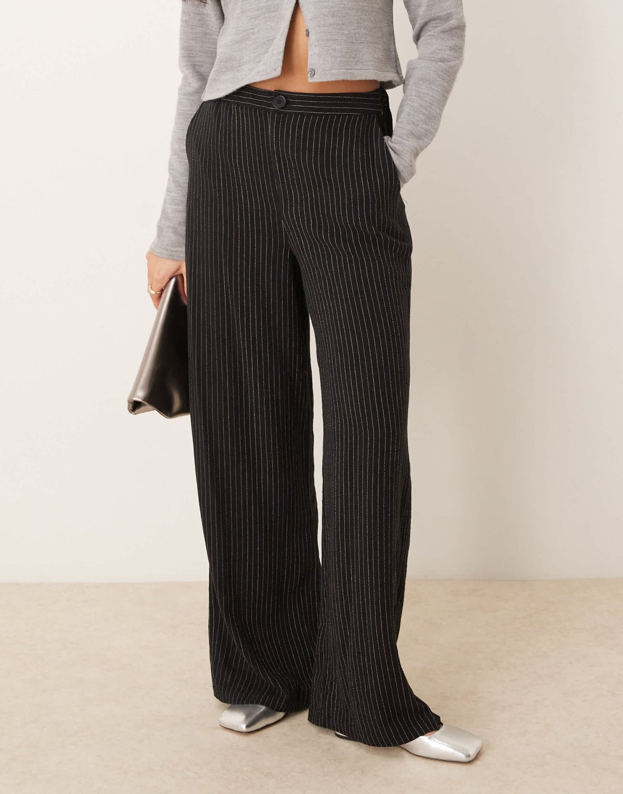 ASOS DESIGN tailored wide leg dad trousers in black pinstripe - ASOS Sample Sale EU Store