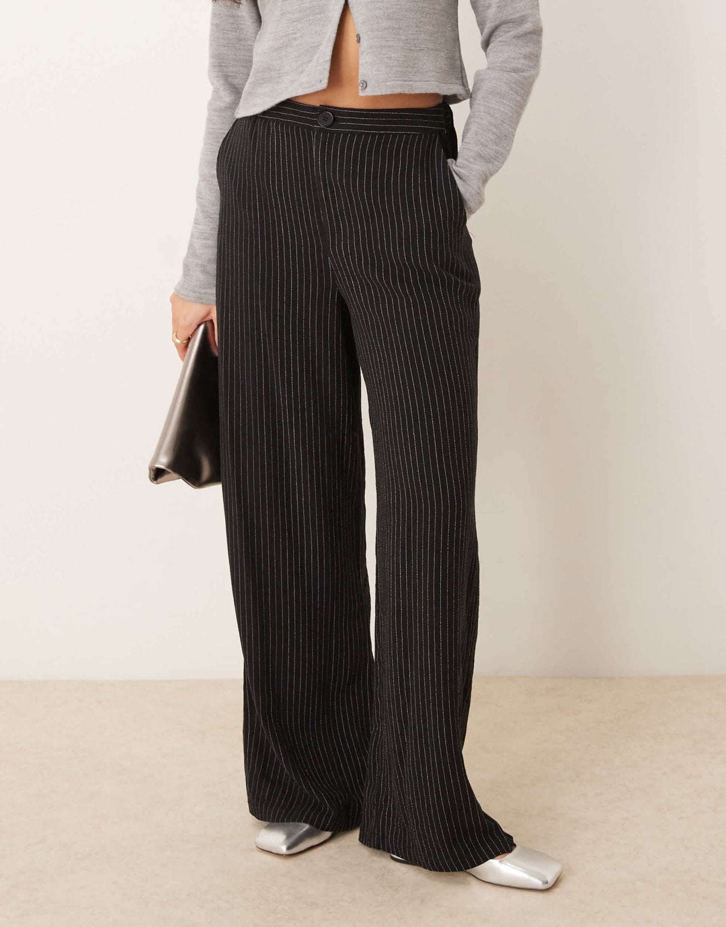 ASOS DESIGN tailored wide leg dad trousers in black pinstripe - ASOS Sample Sale EU Store