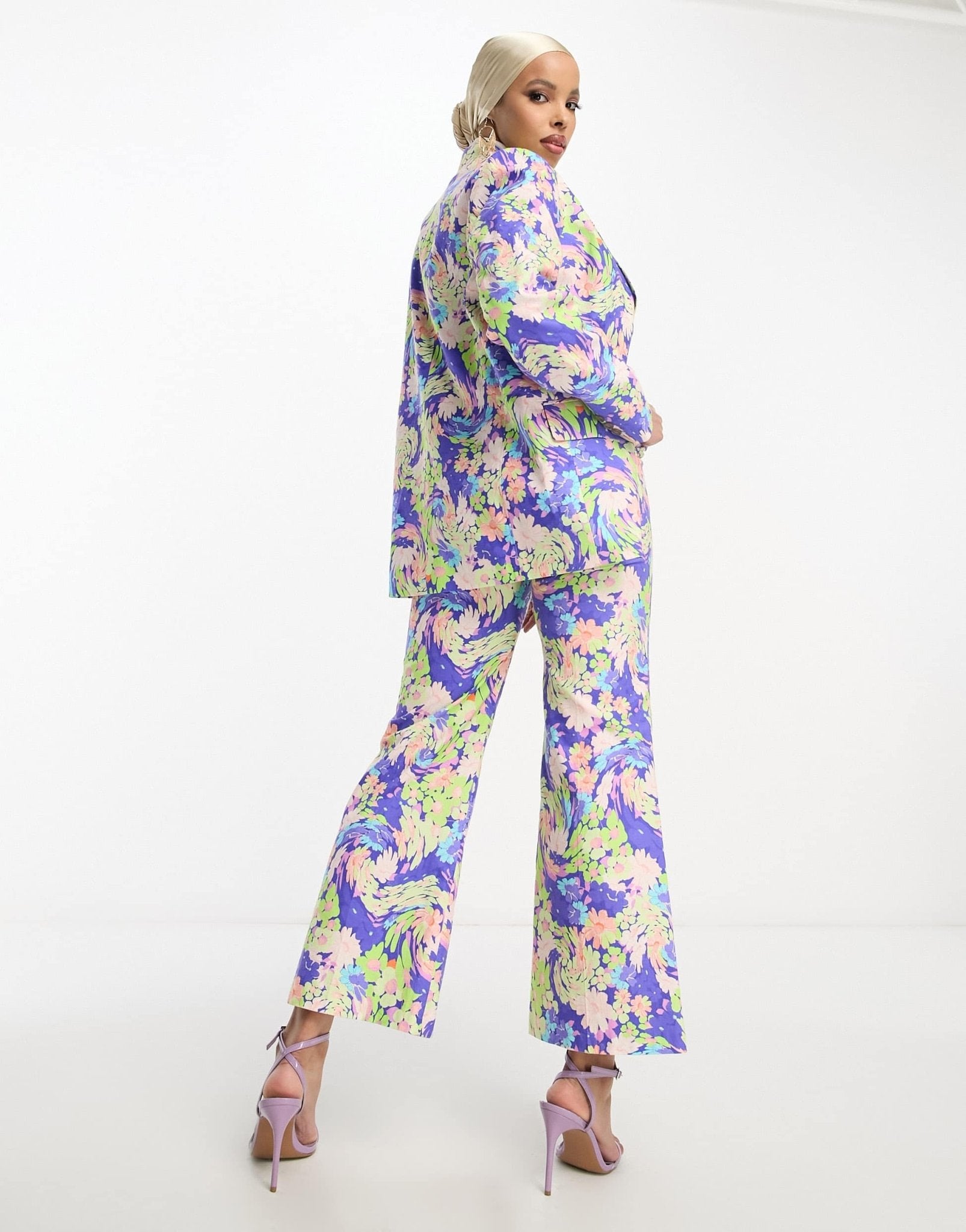 ASOS DESIGN tailored wide leg dad trousers in blue floral print - ASOS Sample Sale EU Store