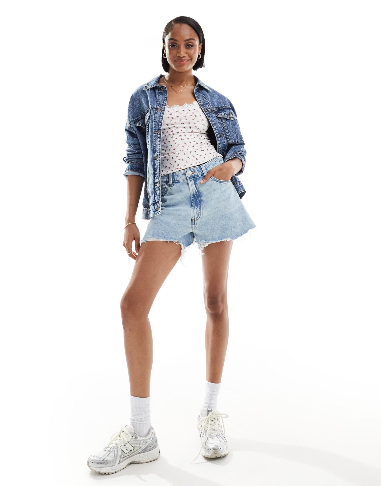 ASOS DESIGN Tall A line denim short in lightwash blue - ASOS Sample Sale EU Store