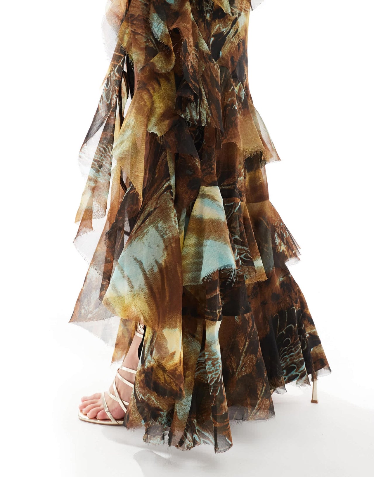 ASOS DESIGN Tall asymmetric shoulder bias cut maxi dress with ruffle details in abstract print - ASOS Sample Sale EU Store