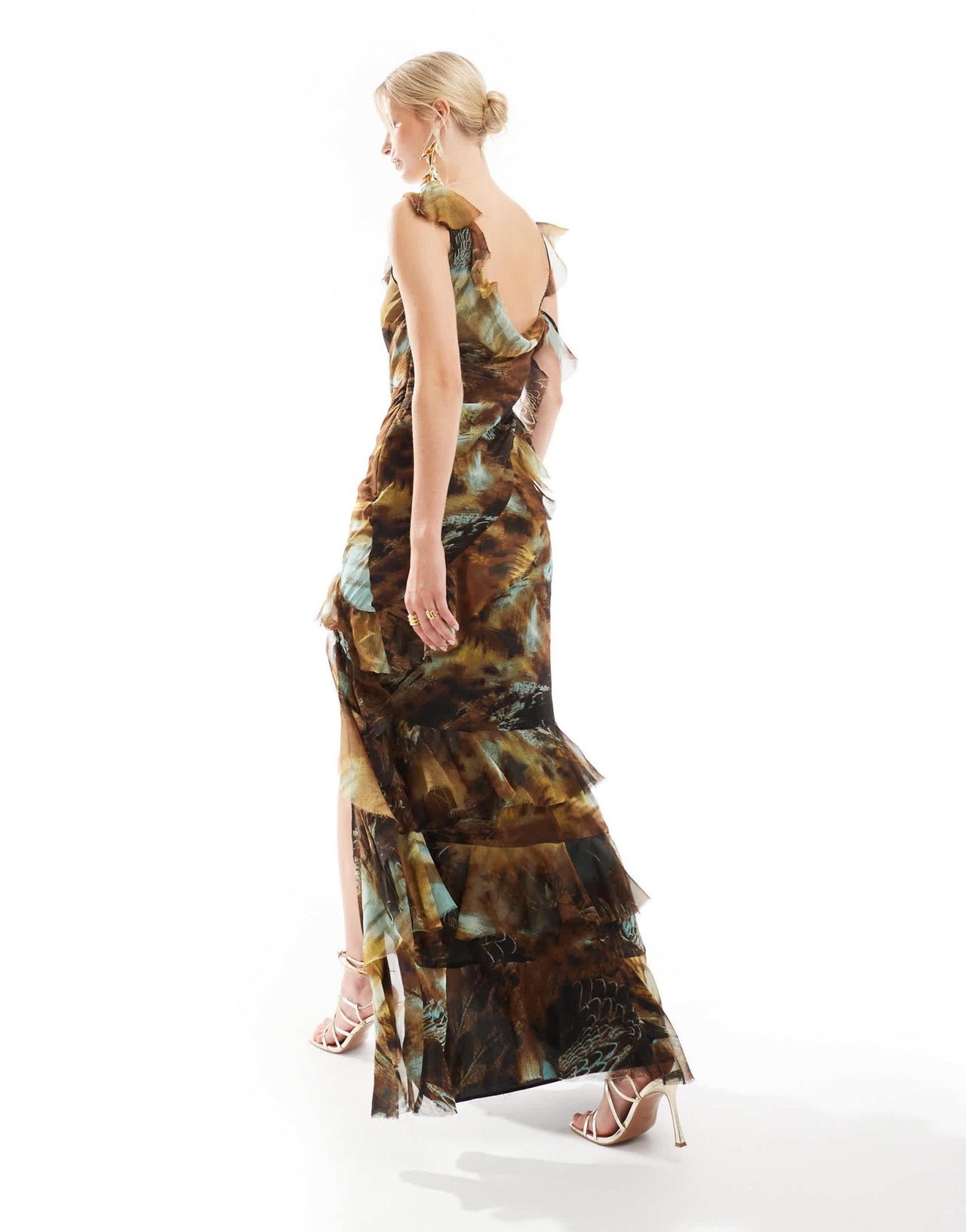 ASOS DESIGN Tall asymmetric shoulder bias cut maxi dress with ruffle details in abstract print - ASOS Sample Sale EU Store