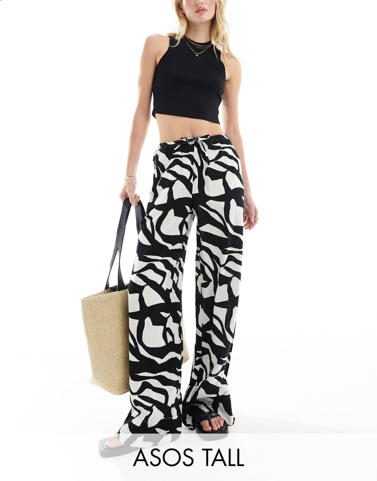 ASOS DESIGN Tall cheesecloth tie waist wide pull on in print - ASOS Sample Sale EU Store