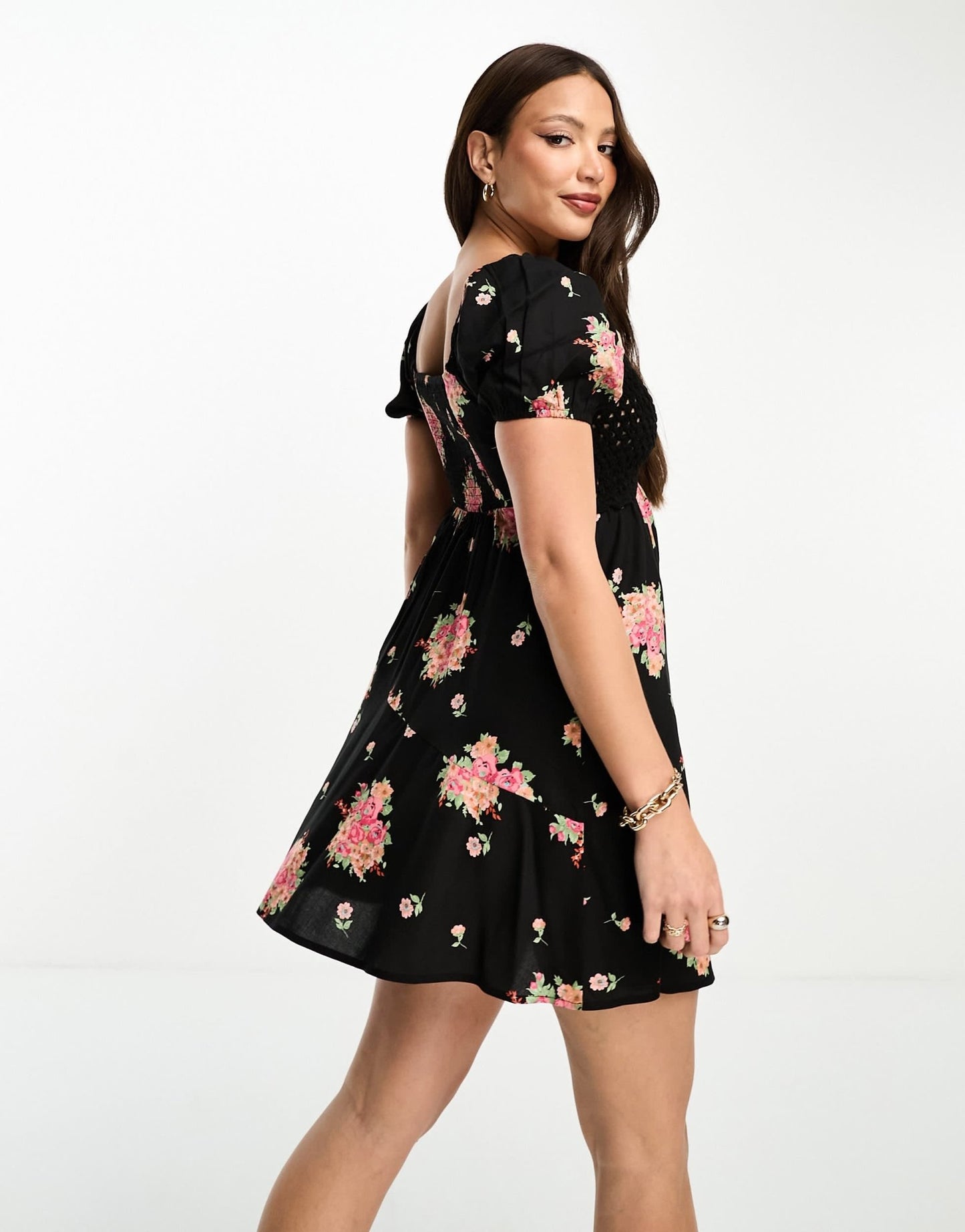 ASOS DESIGN Tall crochet bardot mini dress in dark floral print - ASOS Sample Sale EU Store