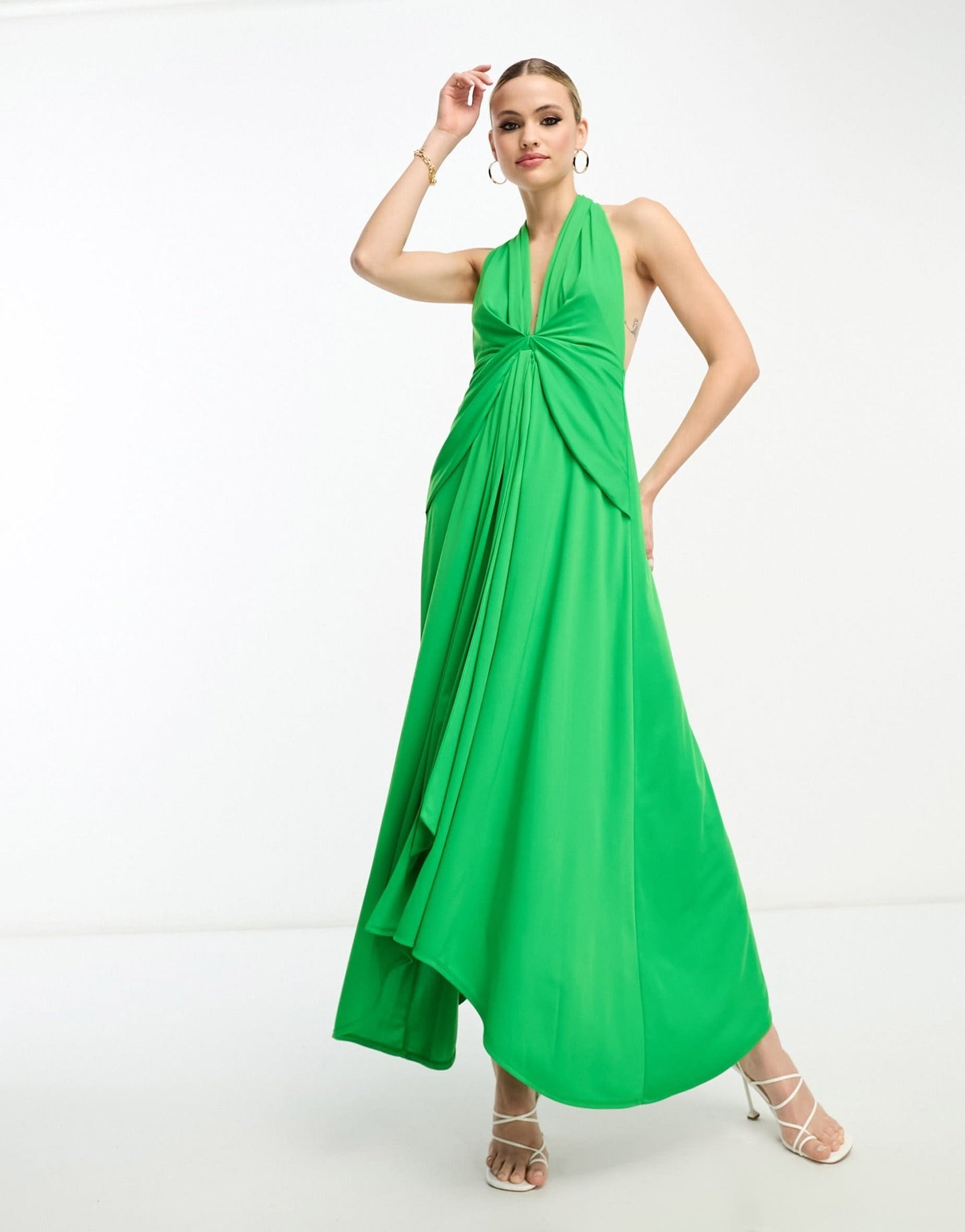 ASOS DESIGN Tall deep plunge sash midi dress in green - ASOS Sample Sale EU Store
