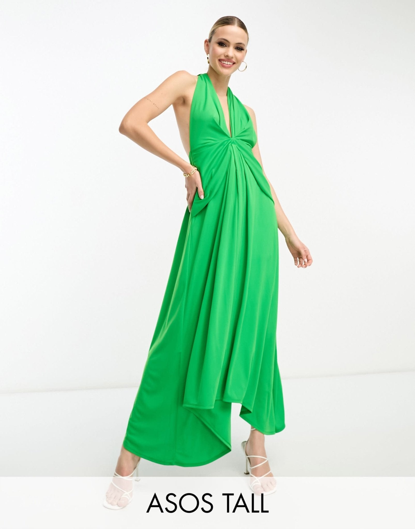ASOS DESIGN Tall deep plunge sash midi dress in green - ASOS Sample Sale EU Store