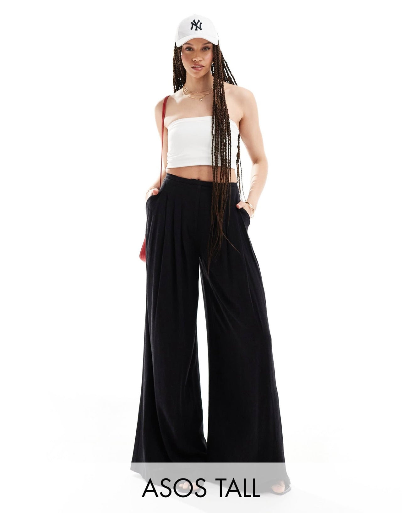 ASOS DESIGN Tall pleated palazzo wide leg trouser with linen in black - ASOS Sample Sale EU Store