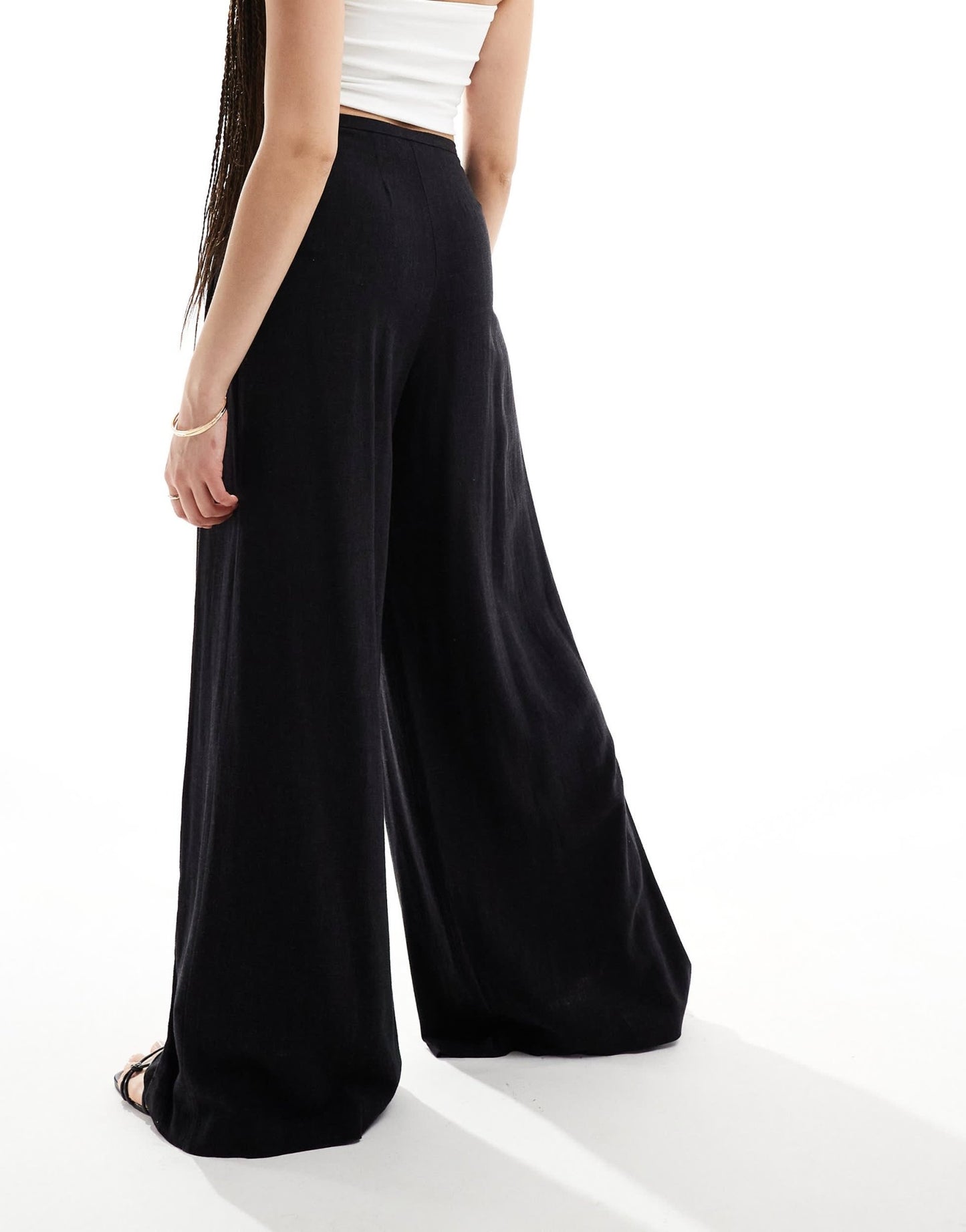 ASOS DESIGN Tall pleated palazzo wide leg trouser with linen in black - ASOS Sample Sale EU Store